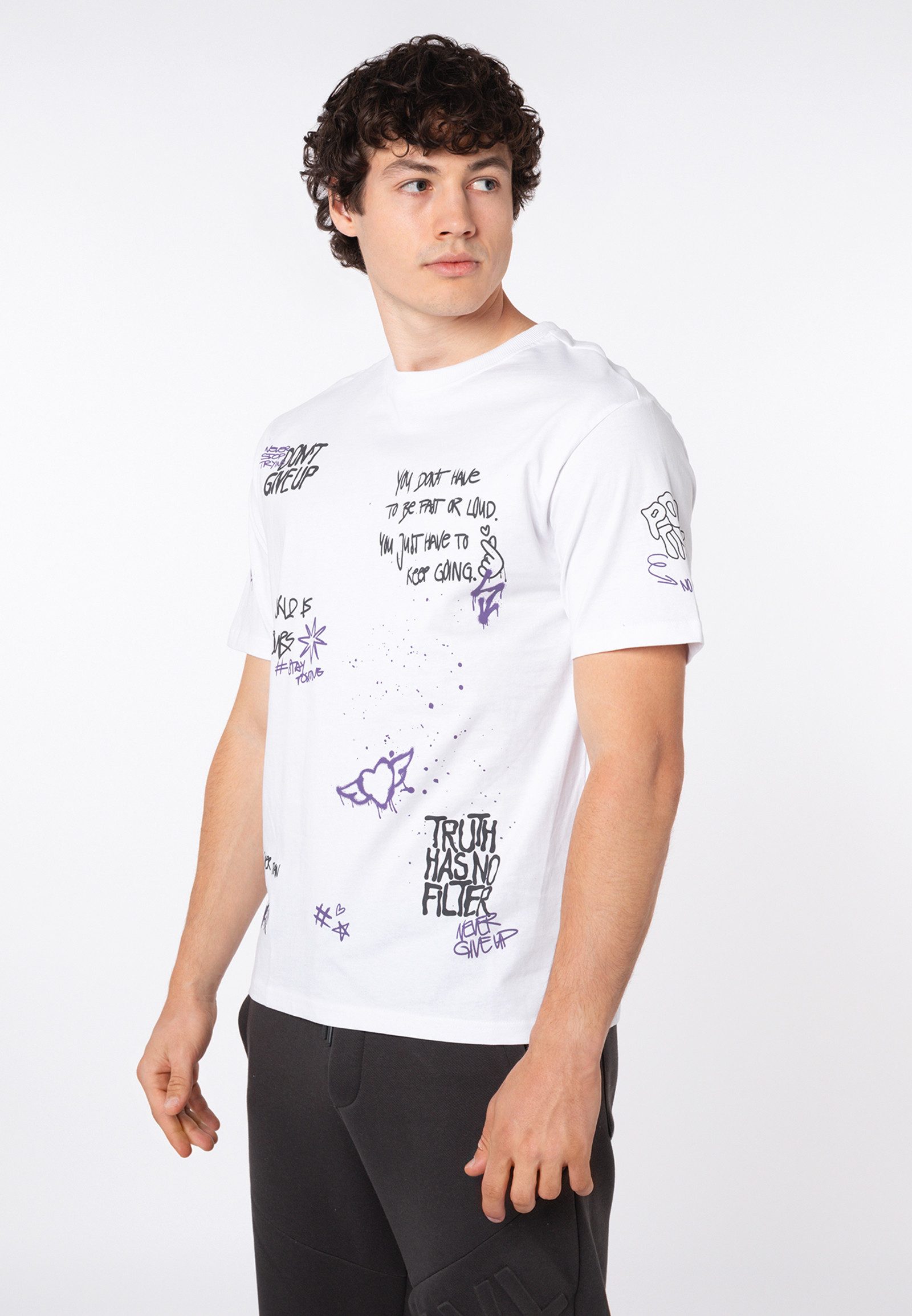 SUBLEVEL T-Shirt Herren Baumwoll-Shirt mit Statement Druck Relaxed Fit T-Shirt, Front- und Backprint, Schriftzug