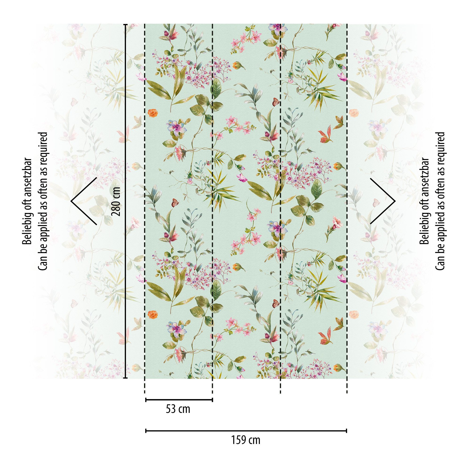 living walls Fototapete THE WALL III Blumen-Tapete Motivtapete Blümchen Blumen, glatt, matt, (1 St), Vliestapete floral für Schlafzimmer Küche Wohnzimmer Blumen Design