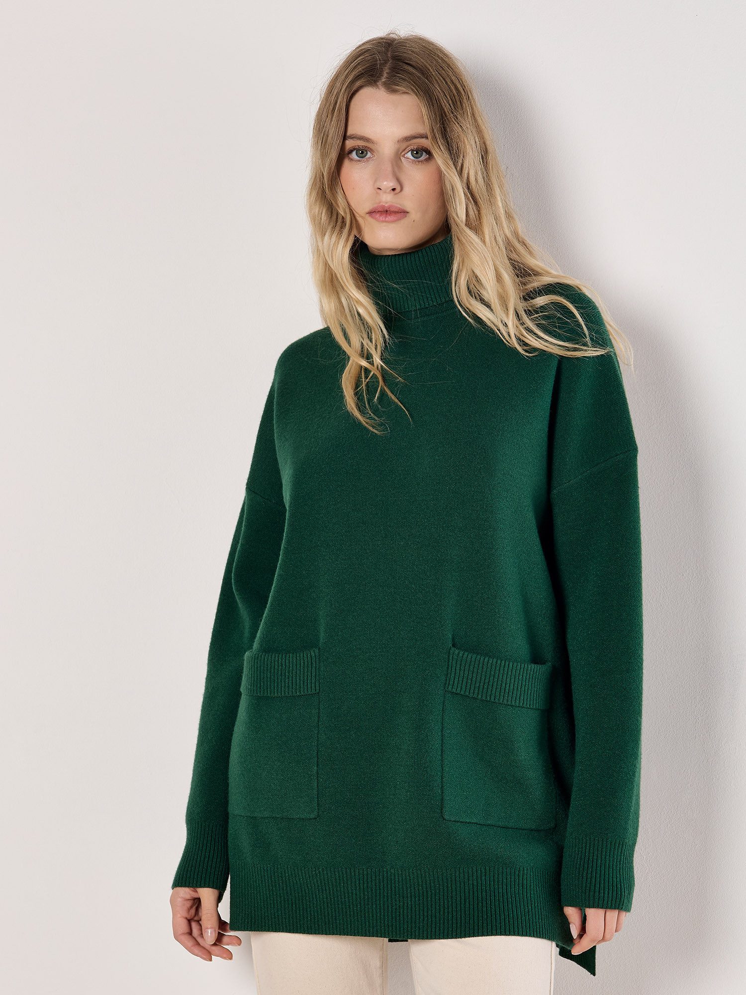 Apricot Rollkragenpullover Oversized Pullover mit Taschen günstig online kaufen