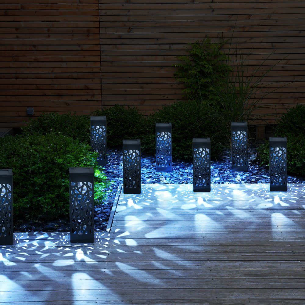 Garten Solar 6x Erdspieß Balkon Steck Deko anthrazit etc-shop LED LED-Leuchtmittel Außen Solarleuchte, verbaut, Lampen Neutralweiß, fest LED