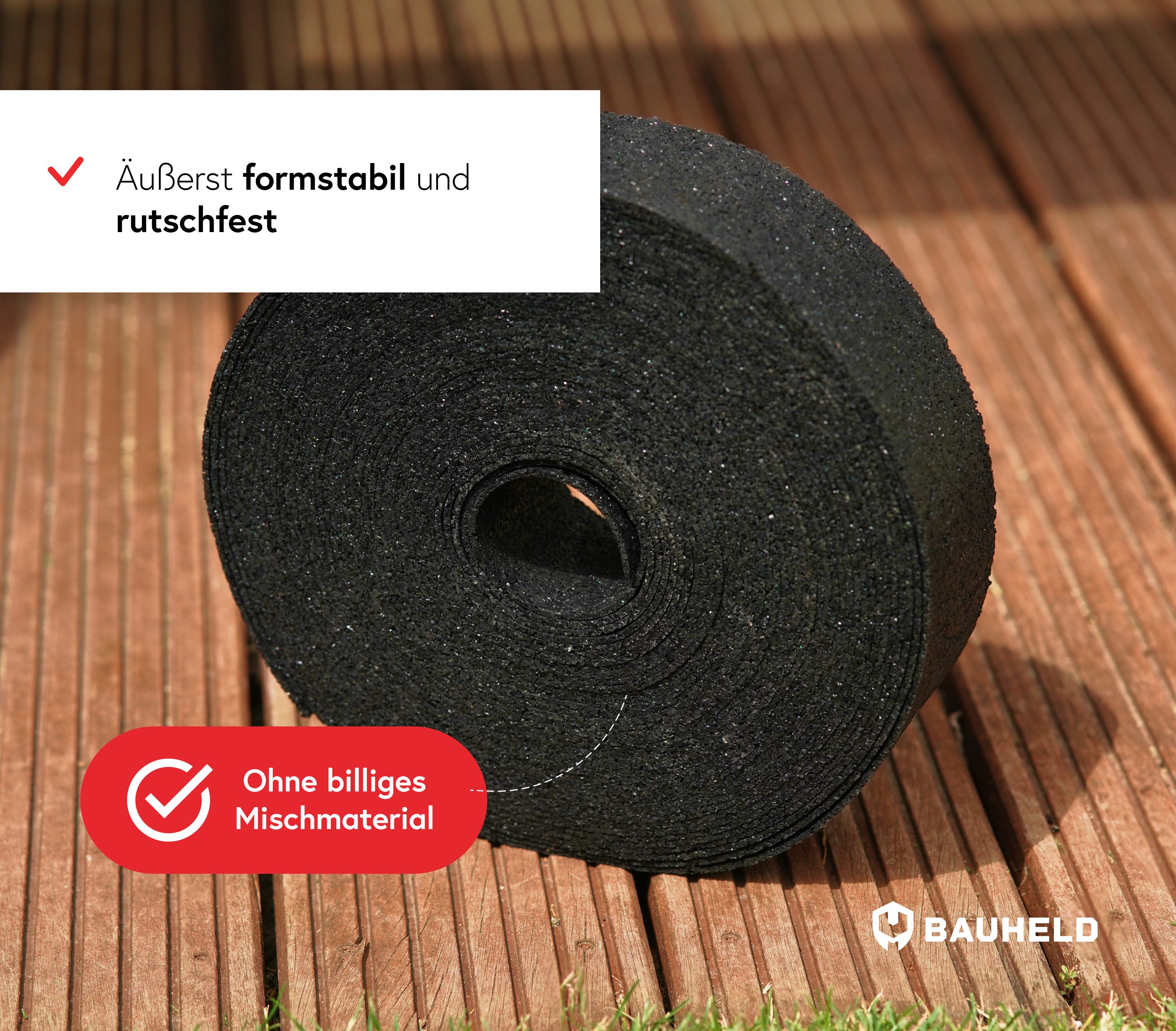 BAUHELD Terrassendielen Bautenschutzmatte auf Rolle, BxL: je 5x200 cm, (Made in Germany] Terrassenpads aus 100% recyceltem Gummigranulat, Für Terrassenplatten,  – Bild 5 von 5