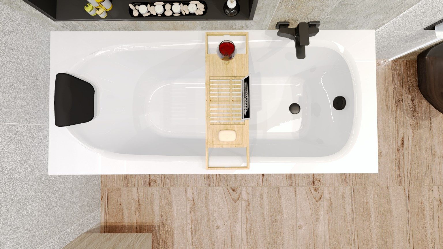 KOLMAN Badewanne BONA 150x70 + Bambus Badewannenablage + Kopfstütze KODI, Ablauf & Füße, Ablaufgarnitur & Füße GRATIS