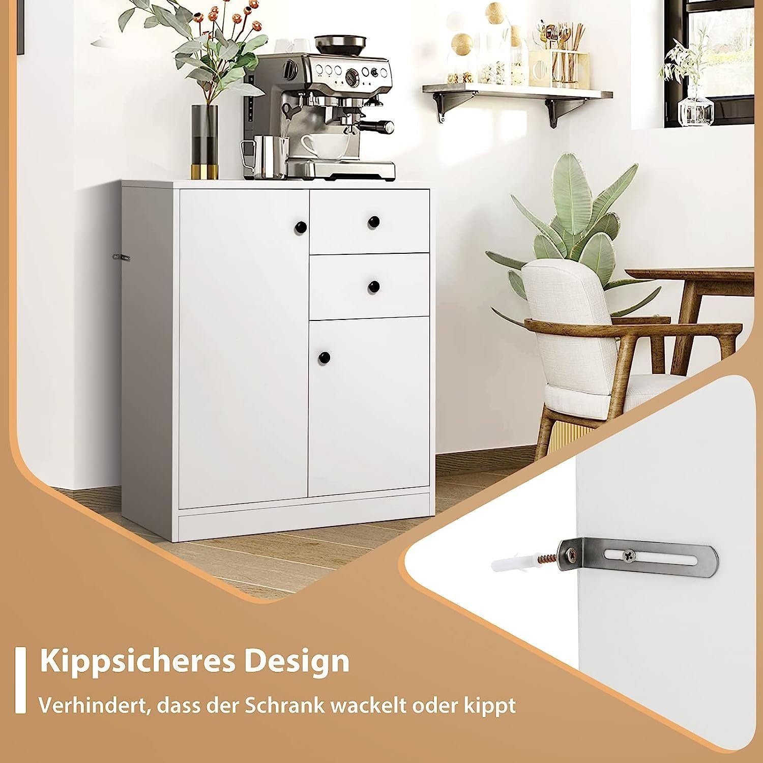 KOMFOTTEU Sideboard Bodenschrank, mit Kippschutz