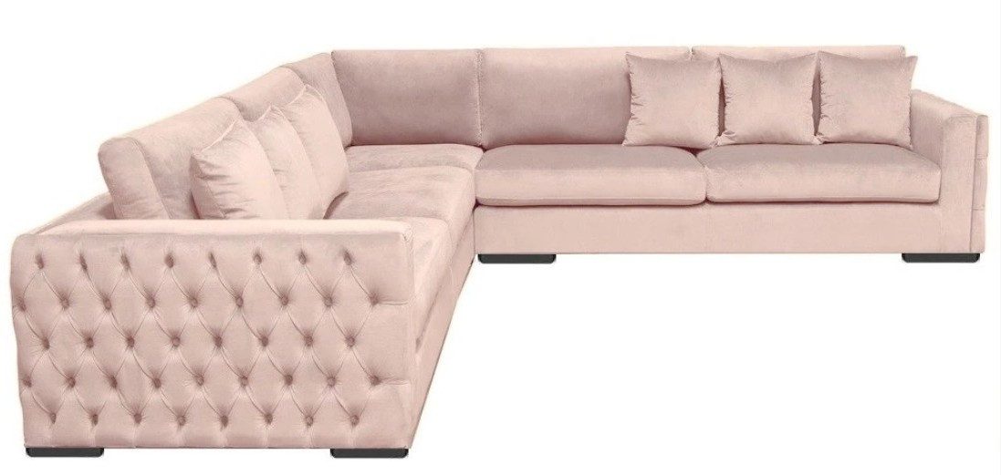 Ecksofa Rosa Samt Eckgarnitur mit Knopfdetails und Polyätherschaum-Polsterung