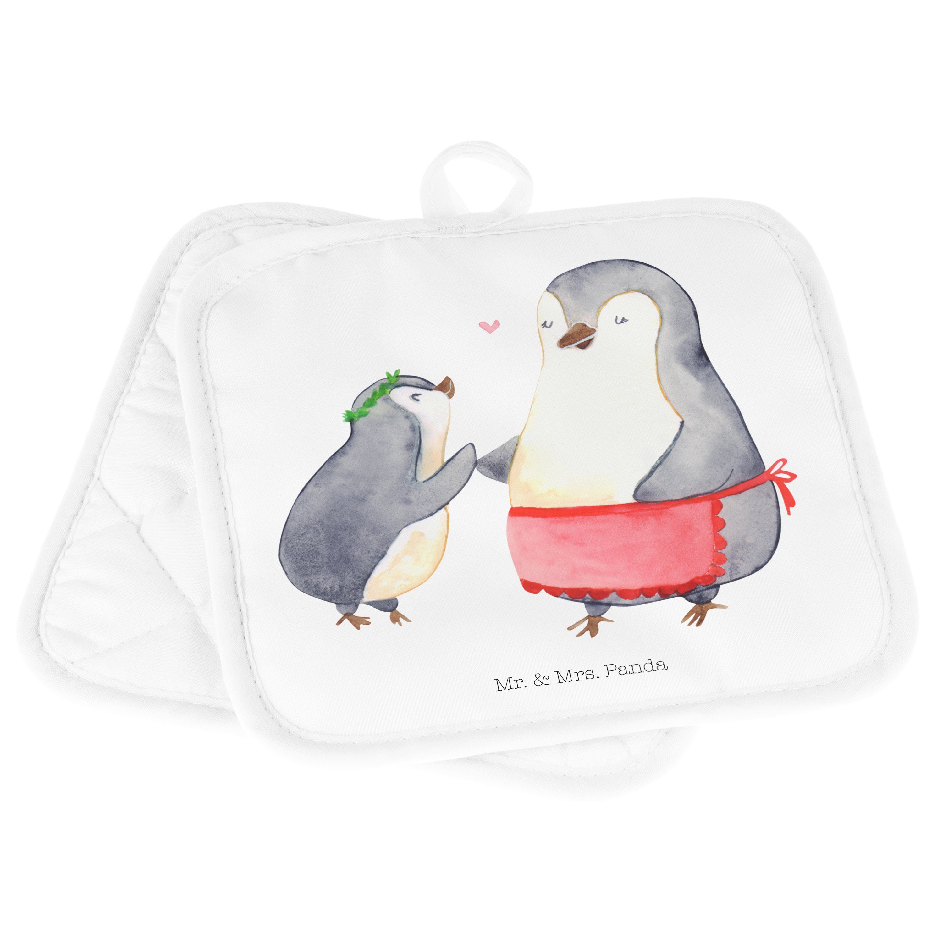 Mr. & Mrs. Spruch, Geschenk, (1-tlg) - mit Panda mit Pinguin Topflappen - Kind Topflappen, Weiß Topflappen