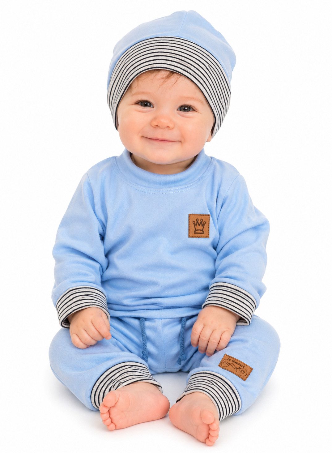 Erstausstattungspaket Baby Anzug Langarmshirt Hose Mütze in Blau für Neugeborene