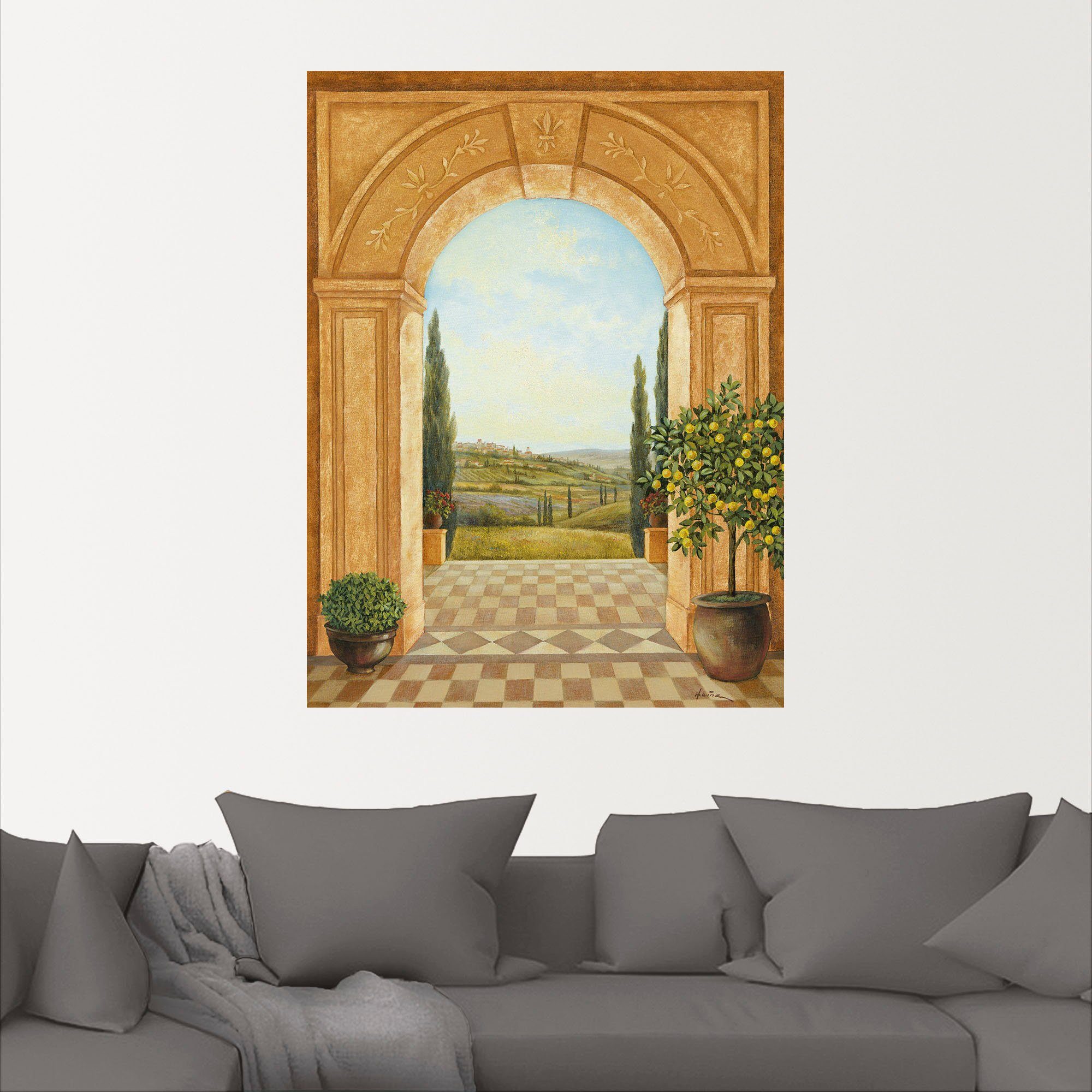 oder in versch. Alubild, mit Fensterblick Ausblick Wandbild Größen Leinwandbild, St), Wandaufkleber Zitronenbaum, Artland (1 als Poster