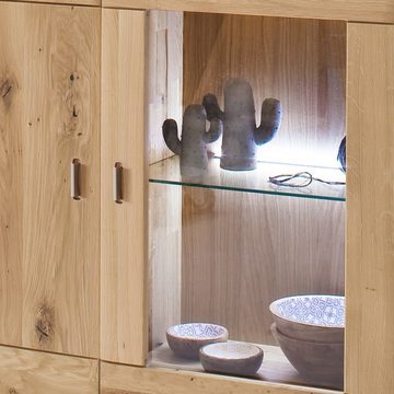 Lomadox Highboard ROSARIO-05, Eiche massiv, mit LED Beleuchtung, Lieferung erfolgt komplett montiert