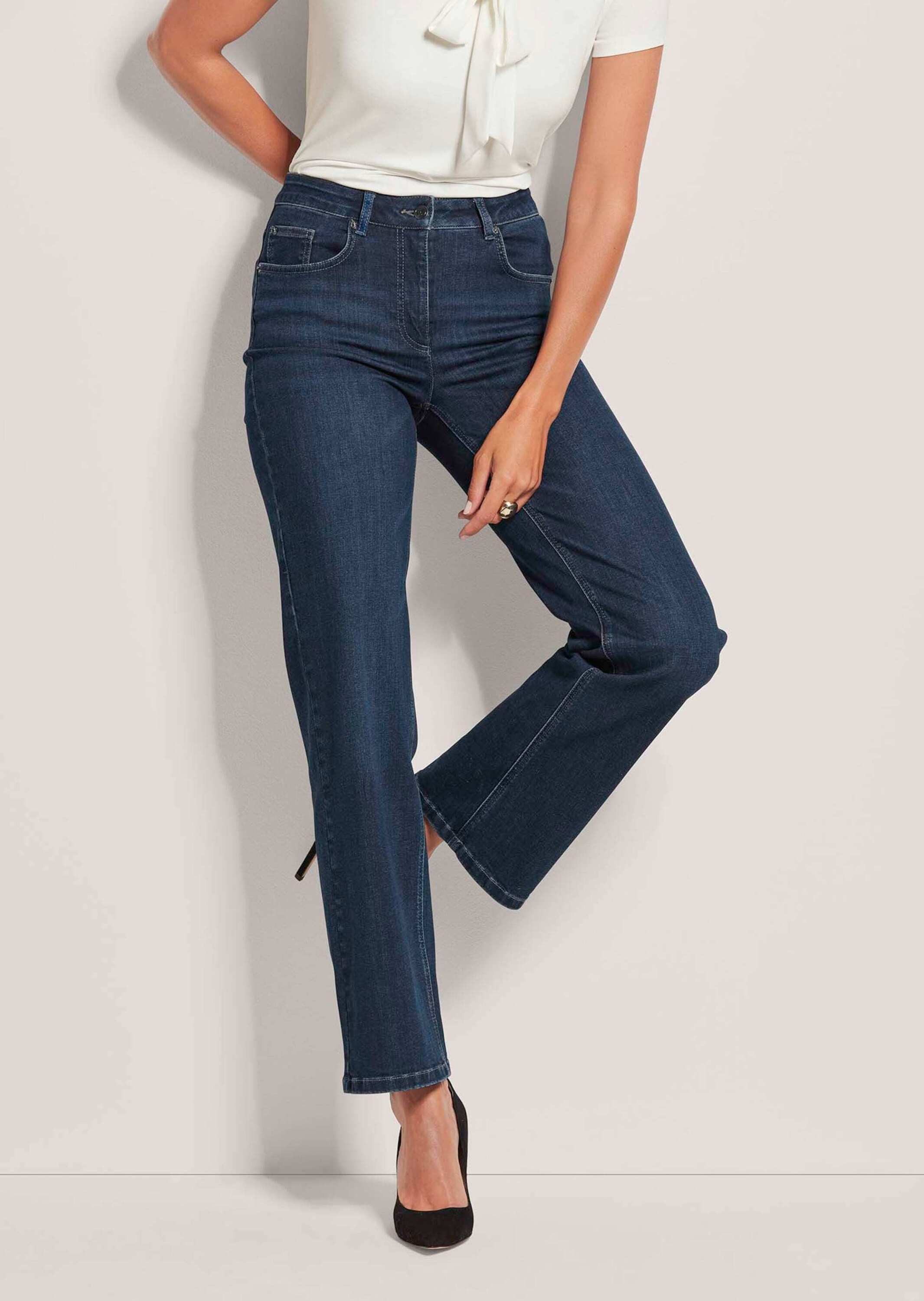 MADELEINE Gerade Jeans Schmale Jeans im Five-Pocket-Style Basichose mit Formbund, Gürtelschlaufen und Knöchellang