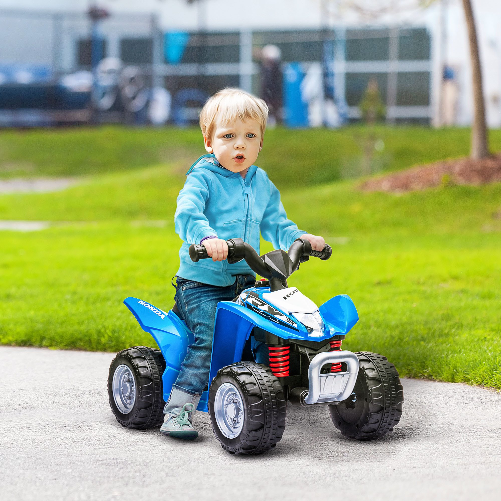 AIYAPLAY Elektro-Kinderquad mit Hilfsrad, Aktivierungsschlüssel, Belastbarkeit 25 kg, (1-tlg), mit LED-Scheinwerfer, Blau