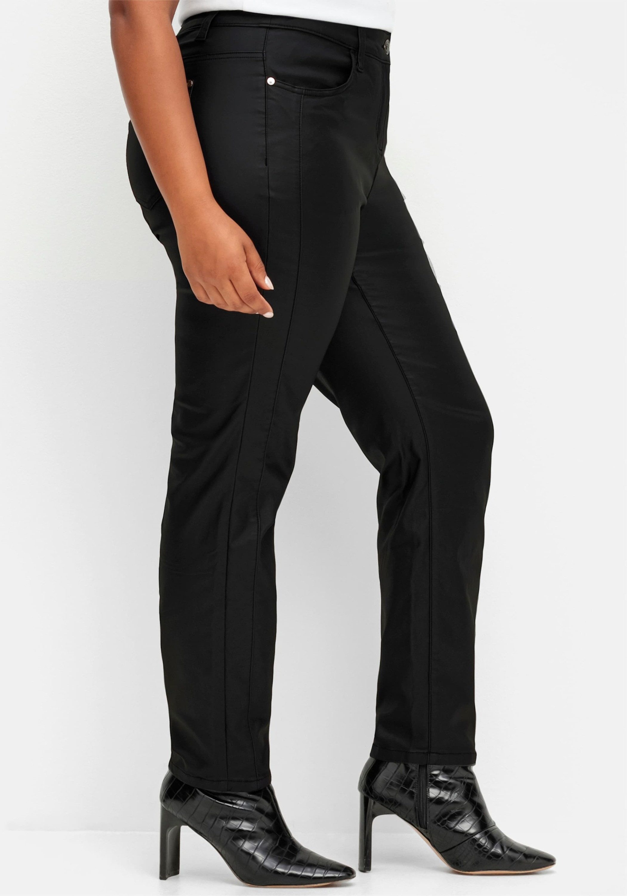 Sheego Jerseyhose Stretch-Hose mit Beschichtung, Innenseite weich angeraut – Bild 3 von 5