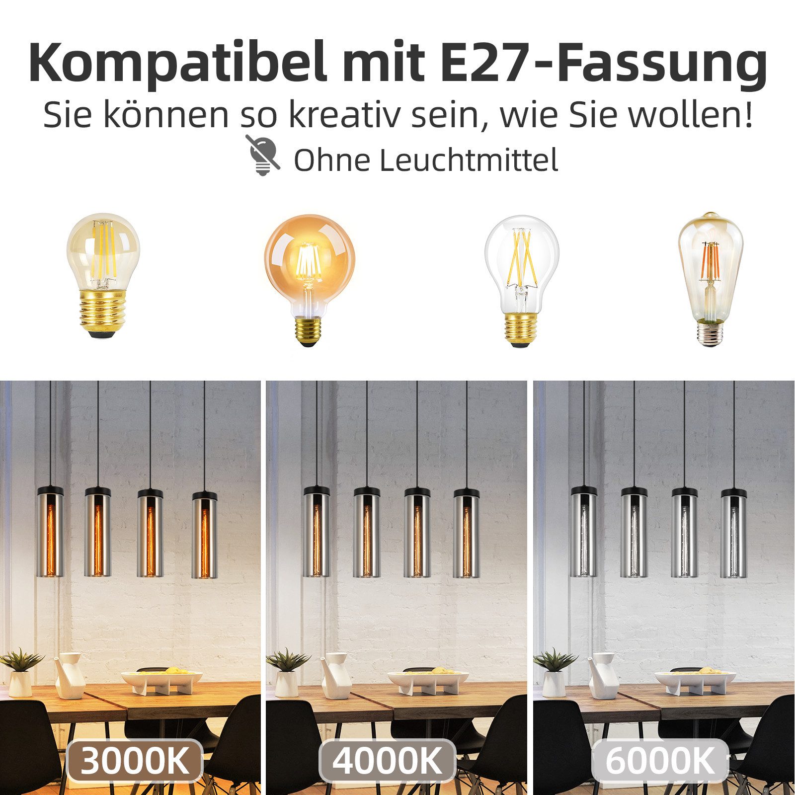Nettlife Pendelleuchte Esstisch Mattschwarz Retro Glas günstig online kaufen