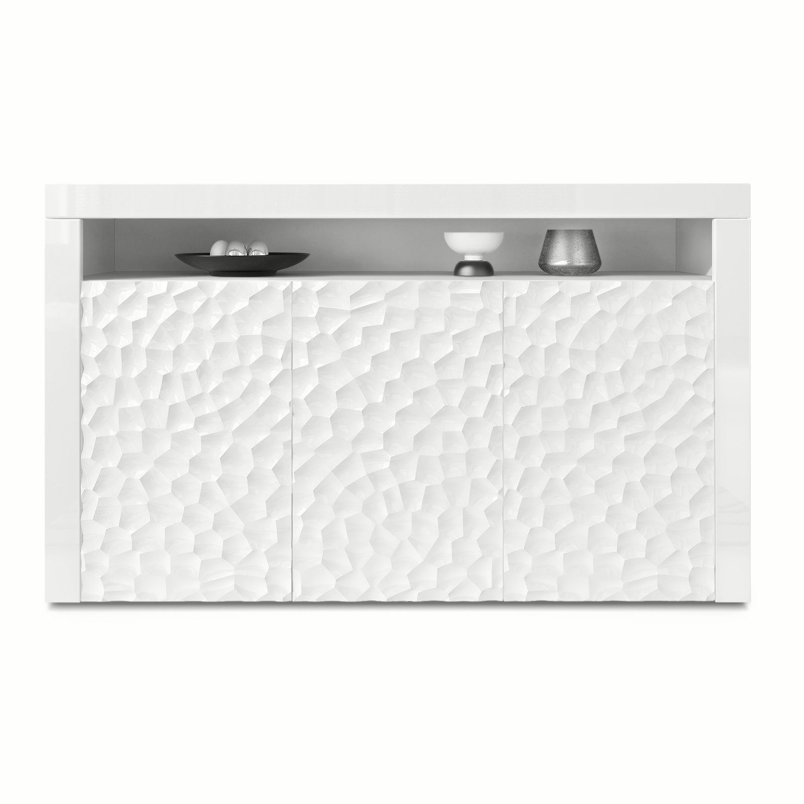 Vladon Sideboard Valencia 3D (Kommode, mit 3 Türen und 1 offenem Fach), Wei günstig online kaufen