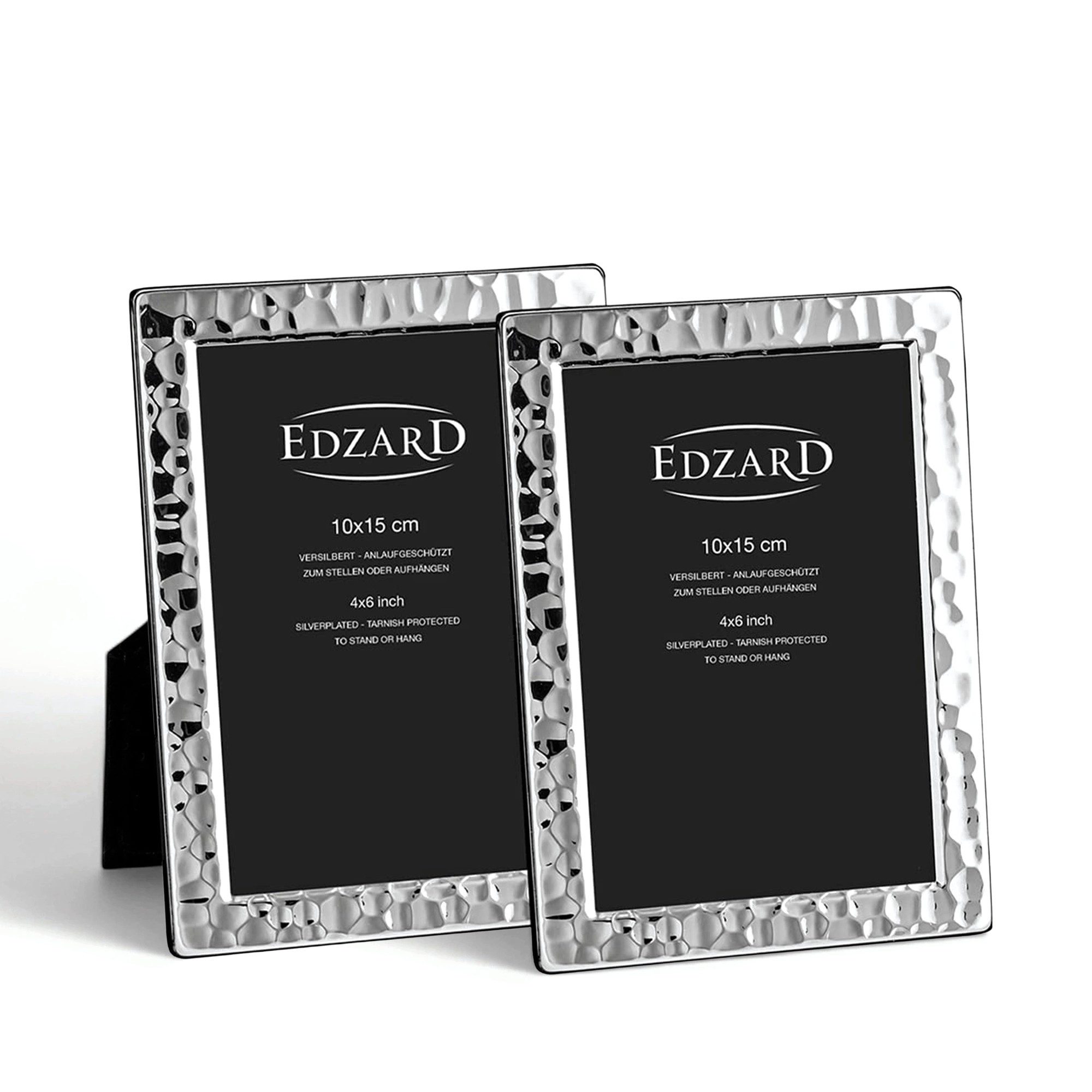 EDZARD Bilderrahmen Pavia 2er-Set (10x15 cm) versilbert und anlaufgeschützt, schwarzer Samtrücken