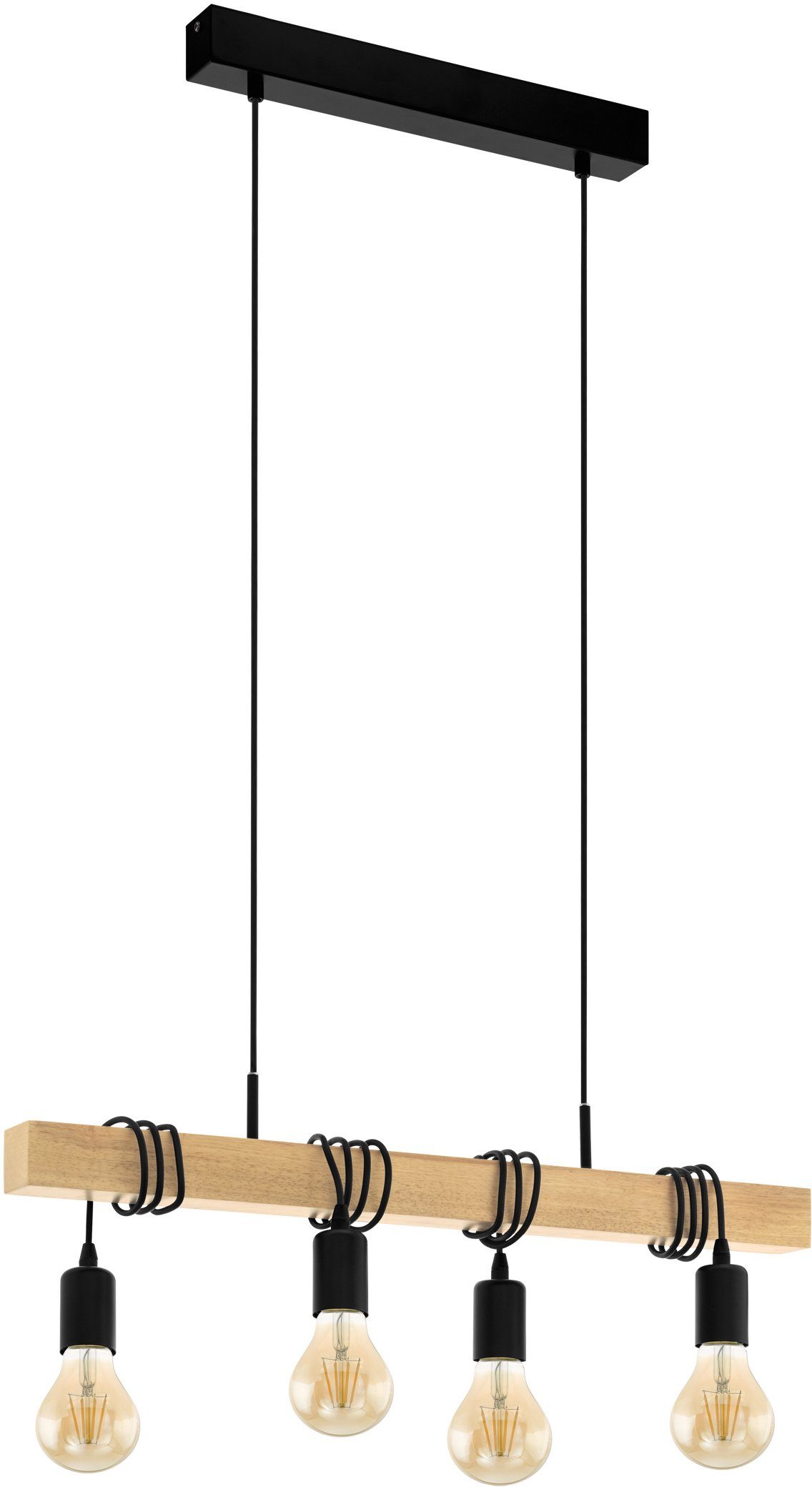 EGLO Pendelleuchte TOWNSHEND, ohne Leuchtmittel, schwarz, braun / L70 x H110 x B10,5 cm / Vintage / Retro / Esstisch