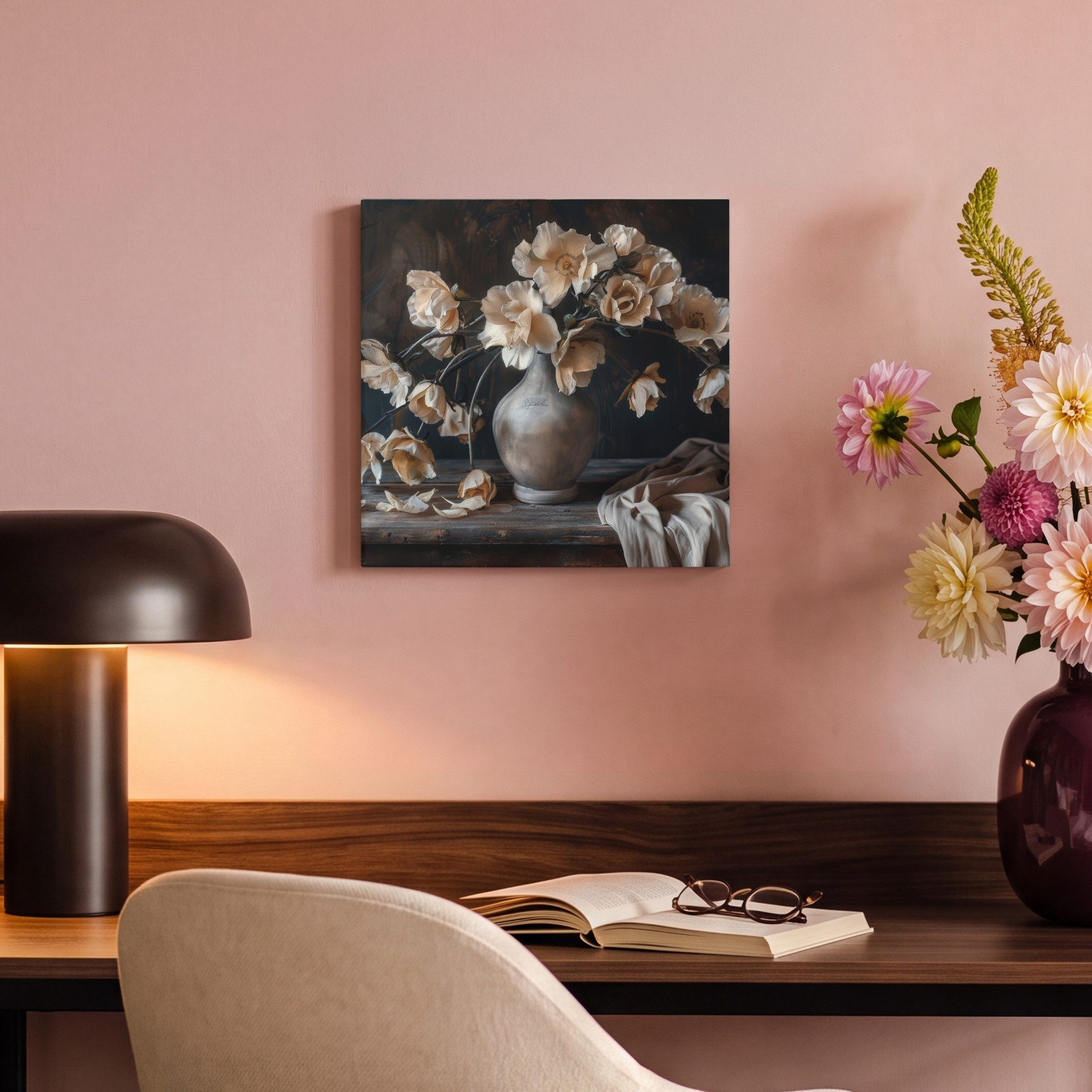 OneMillionCanvasses® Leinwandbild Blumen - Vase - Kunst - Stilleben, Fotodruck (1 St), Wandbild, Deko Schlafzimmer Wohnzimmer Flur 20x20 cm – Bild 4 von 5