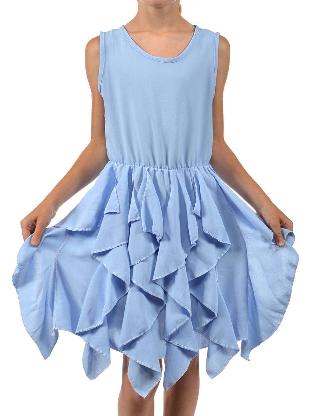 und Hellblau am Mädchen breite Sommerkleid Kleid bequem Volants KMISSO zu tragen (1-tlg) Rock Träger