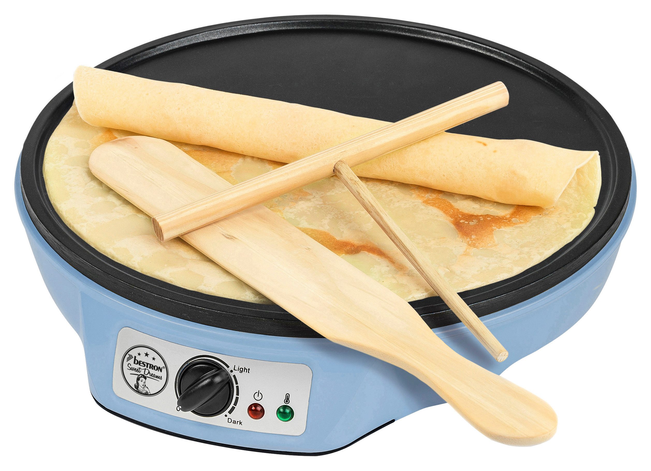 bestron Crêpesmaker ASW602, 1000 W, Ø 30 cm, Antihaft, Thermostat & Zubehör