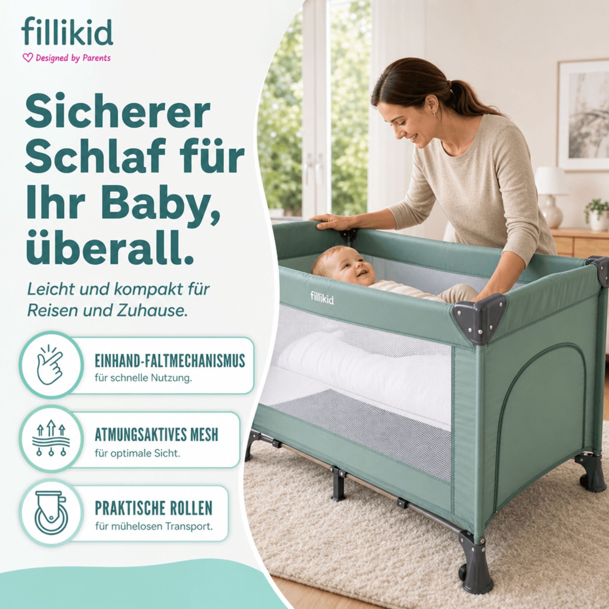 Fillikid Baby-Reisebett Reisebett Valentia 120x60 cm Exklusiv