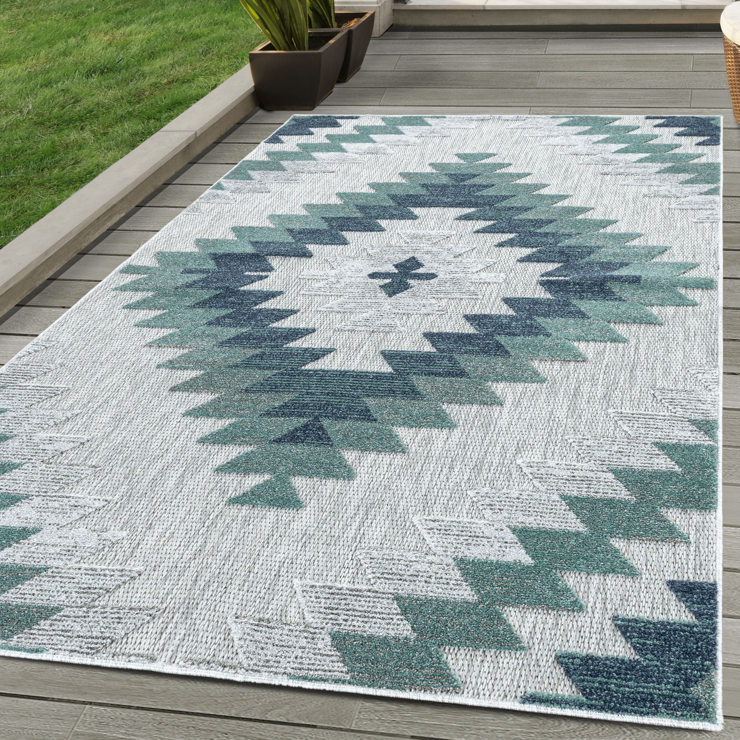 SIMPEX24 Outdoorteppich Geometrisch Design, Läufer, Höhe: 10 mm, Outdoor Te günstig online kaufen