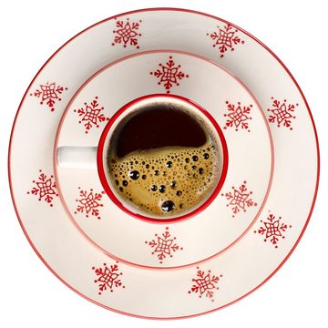 MamboCat Kaffeeservice 18tlg Kaffeeservice Weihnachten Steingut 6 Pers. Tassen Untertassen, Steingut
