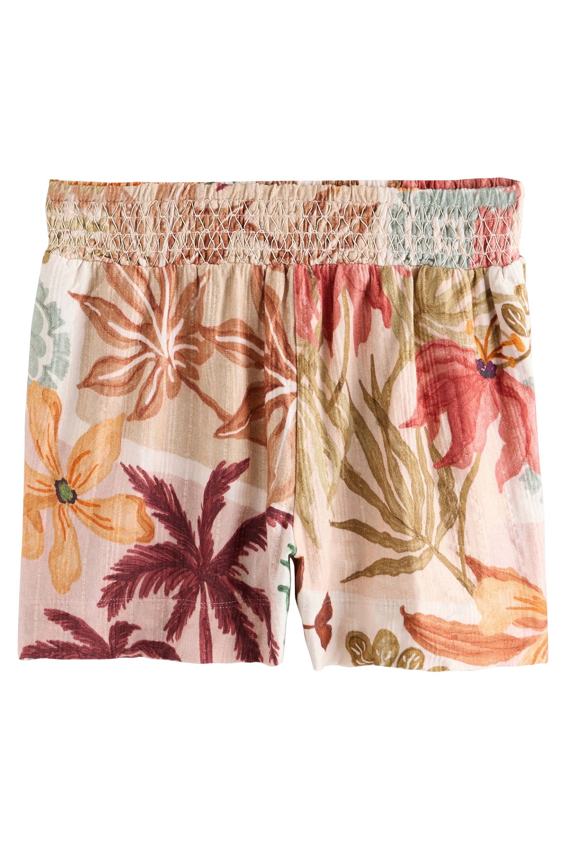 Shorts Geraffte Jersey-Shorts mit Palmenmuster