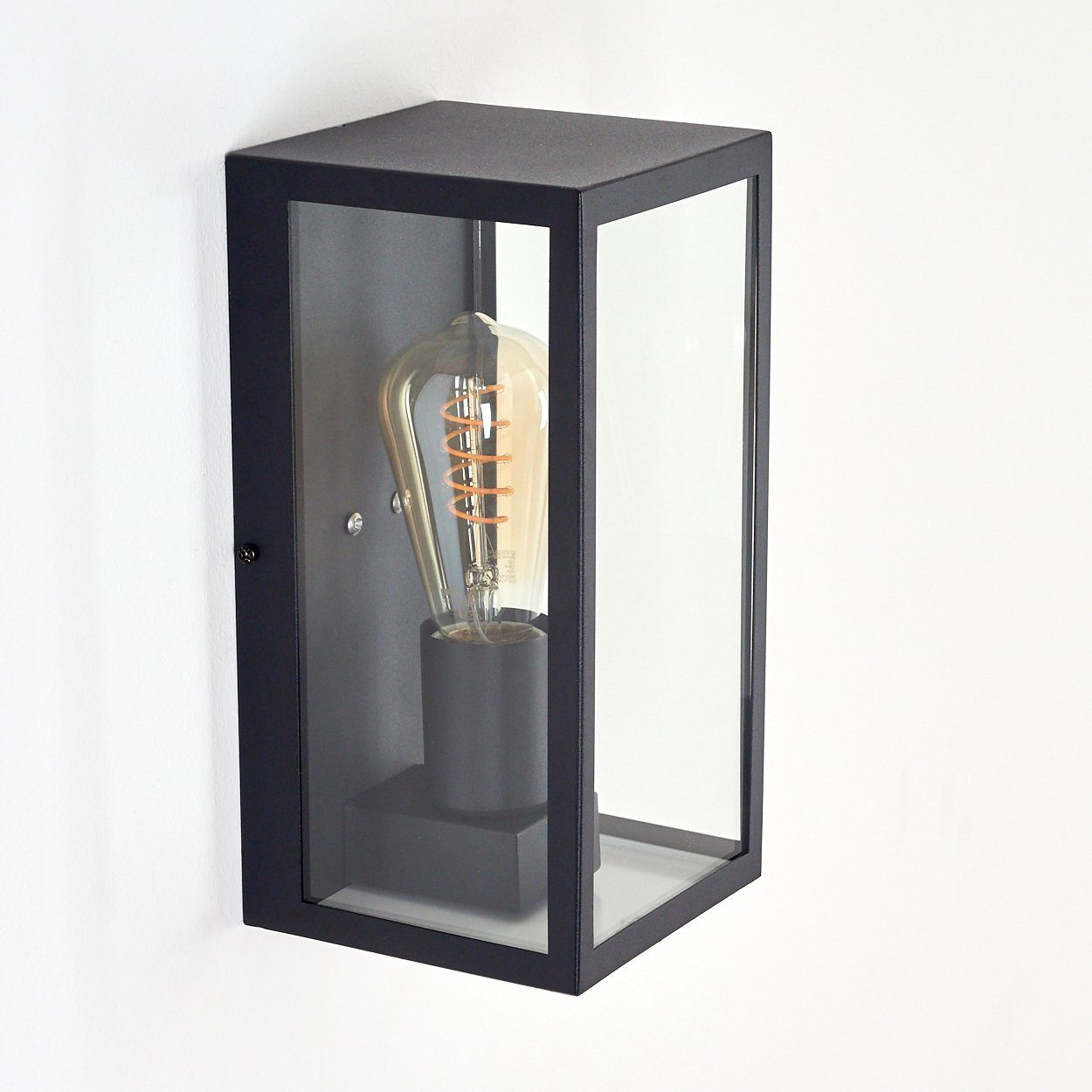 hofstein Außen-Wandleuchte »Piasco« Außenwandlampe Wandaußenleuchte aus Metall/Glas in schwarz, ohne Leuchtmittel, eckige mit E27en, Außenleuchte mit Lichteffekt für den Eingangsbereich