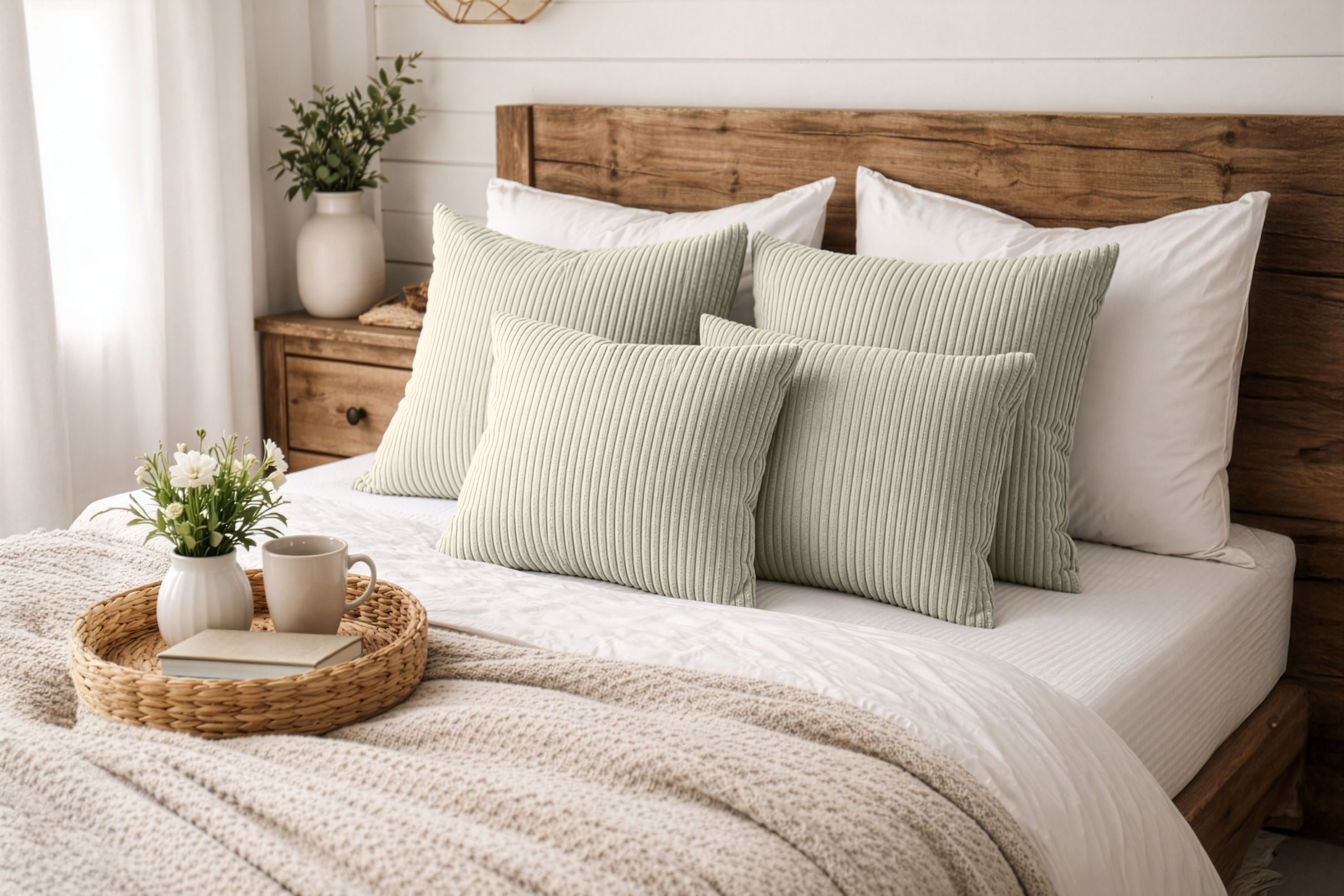 Amilian Dekokissen Sofakissen 4er Set mit Füllung - 2x 45x45 + 2x 35x45 cm, Hotelverschluss, waschbar, formstabil