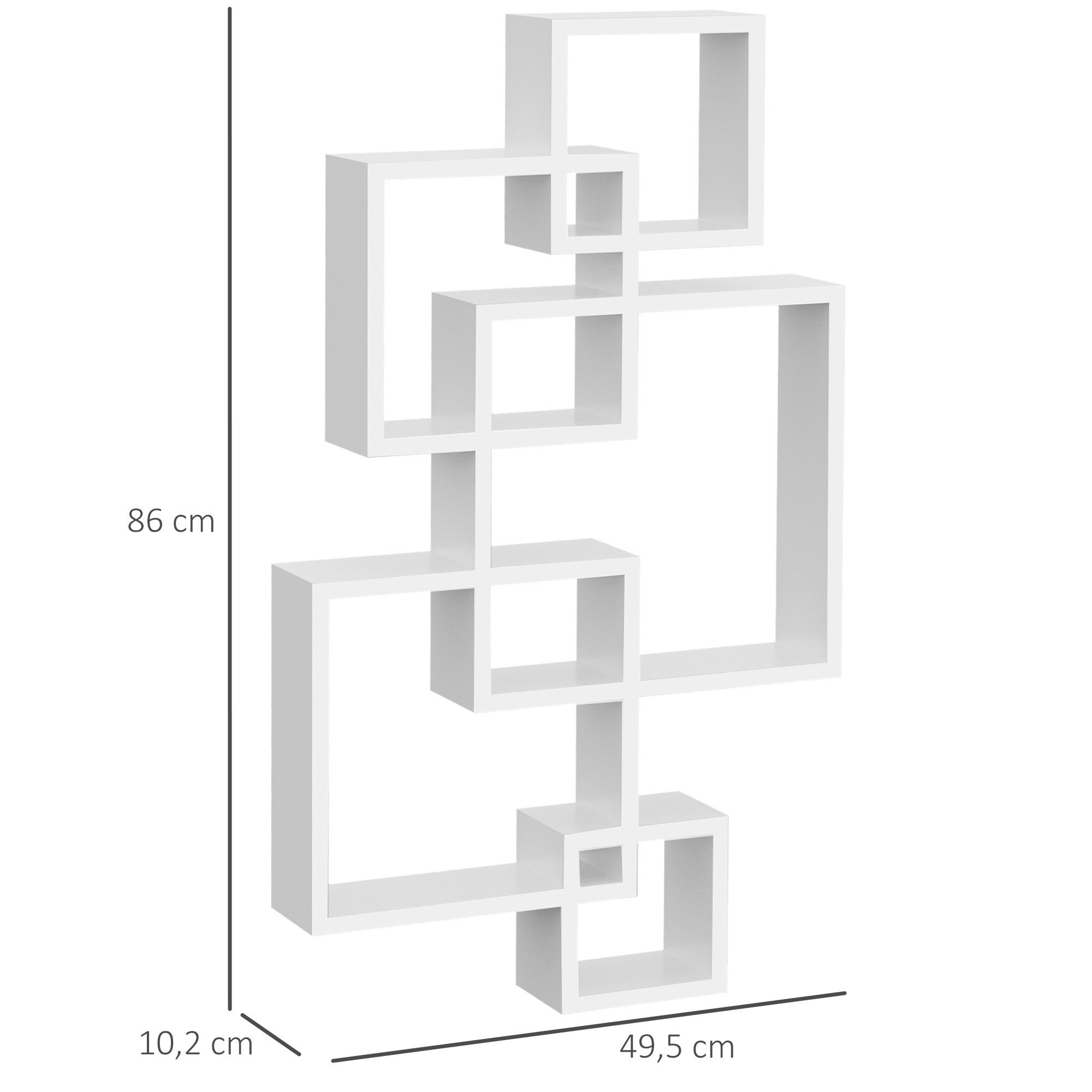 HOMCOM Wandregal Hängeregal zur Wandaufbewahrung mit 9 Fächern Wanddeko, Wandboard 1-tlg., Tannenholz, Weiß, 49.5 x 10.2 x 86 cm – Bild 3 von 5