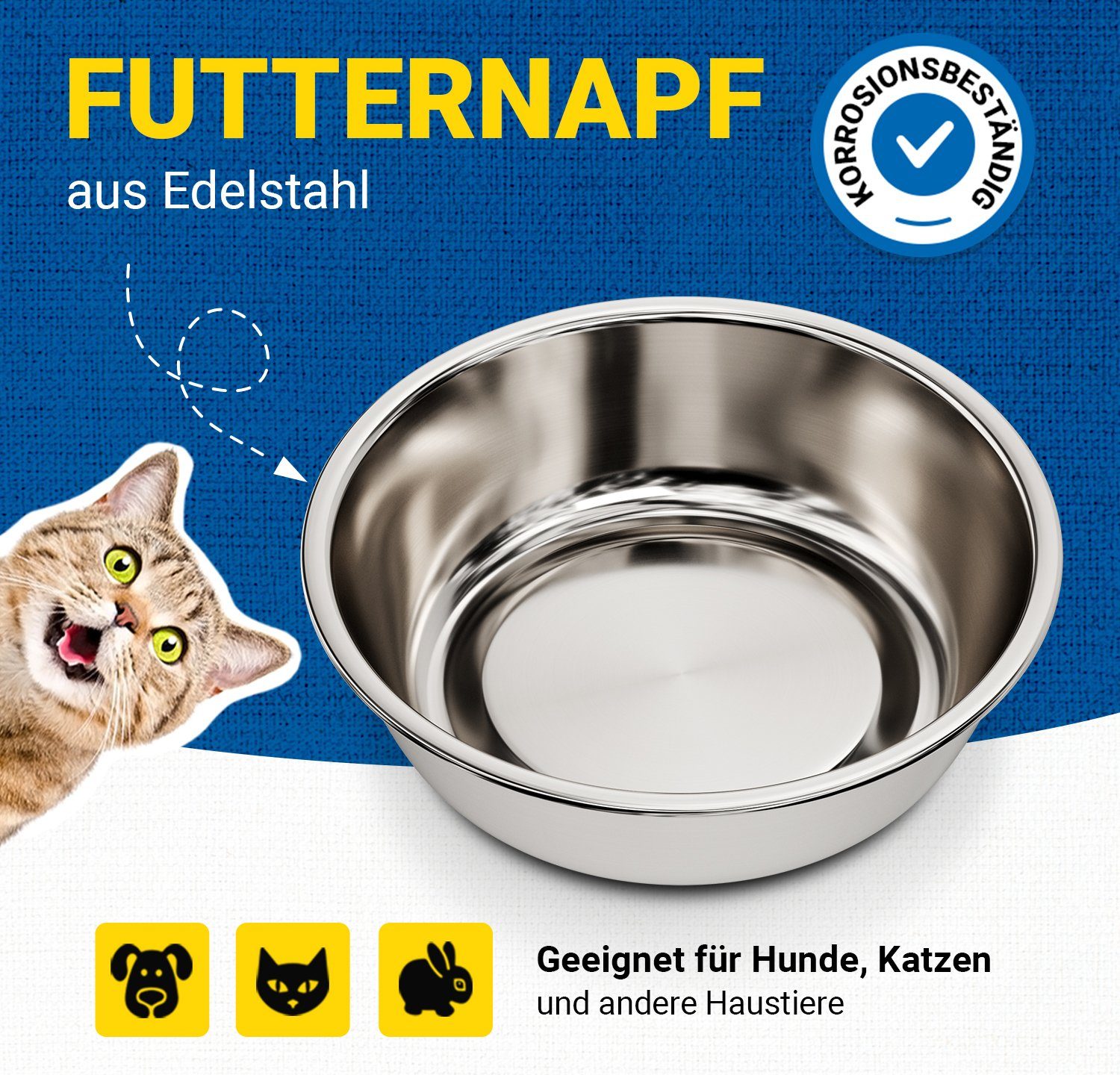 Huskl Futternapf Fressnapf, Edelstahl, 145 / 400 / 800 / 1200 ml für  Napfunterlage für Hunde und Katzen