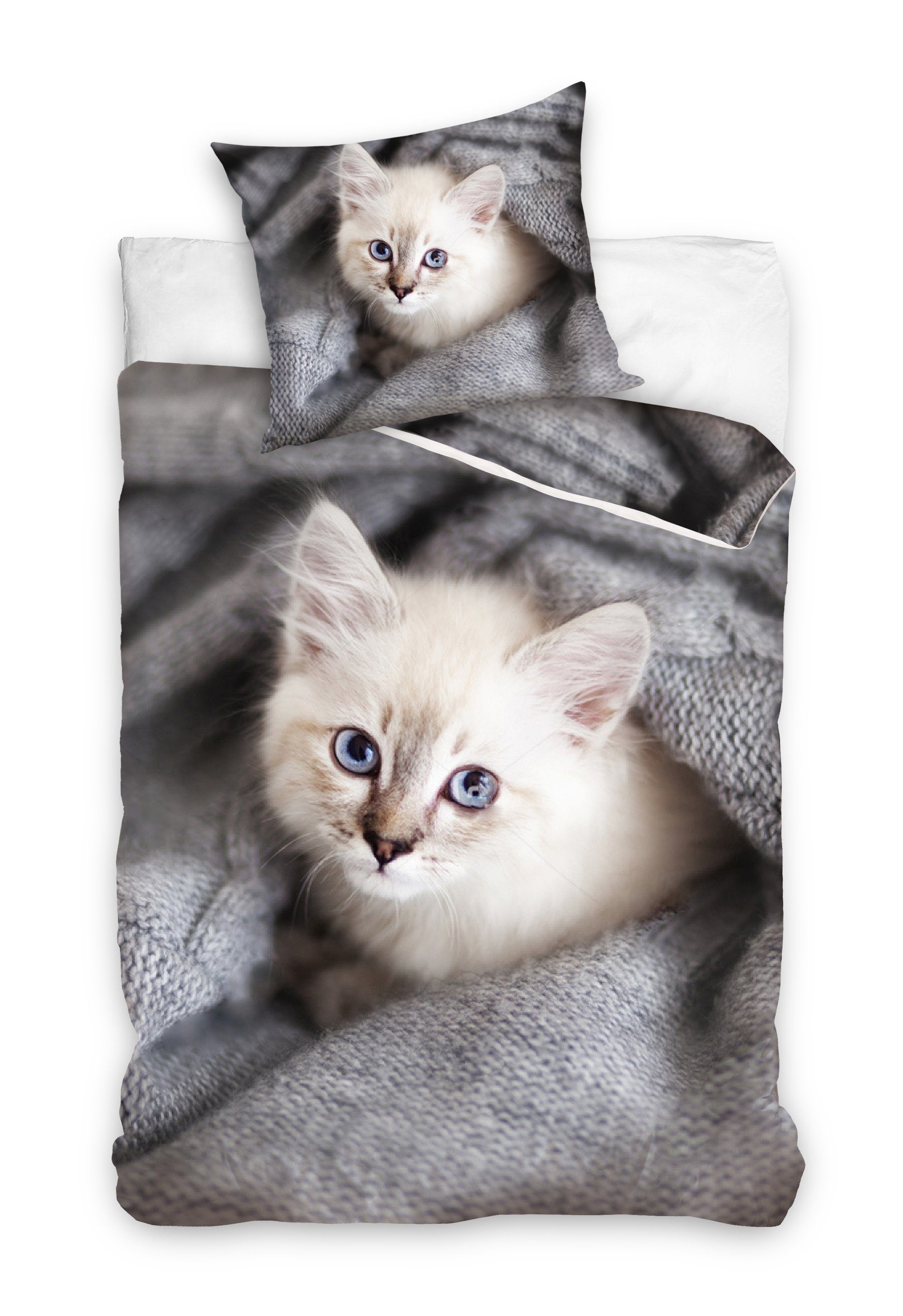 One Home Bettwäsche, Renforcé, 2 teilig, mit süßen Katzen Welpen