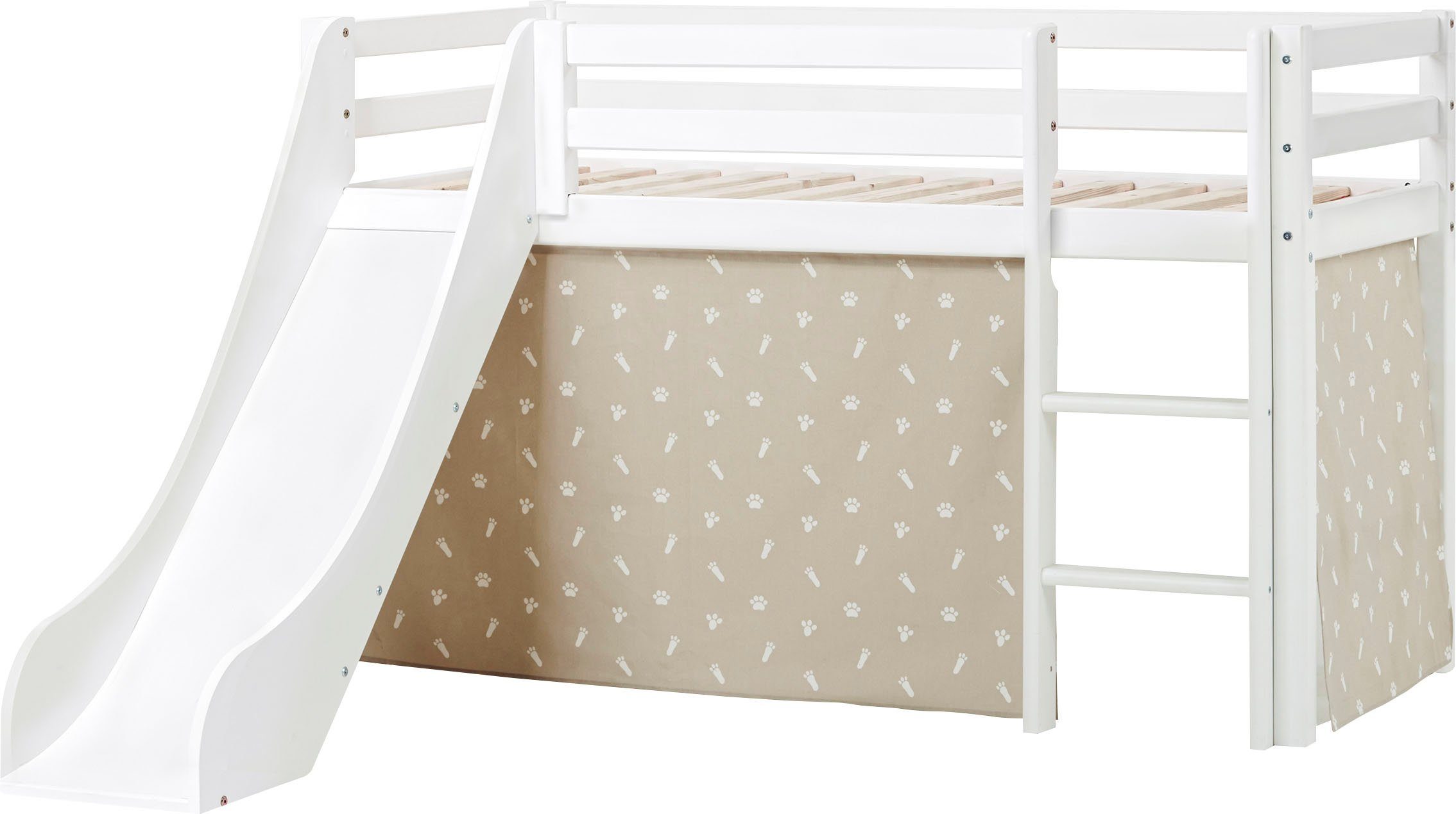 Hoppekids Hochbett «Pets Silbergrau» Rutsche & Vorhang Grau und viel Auswahl