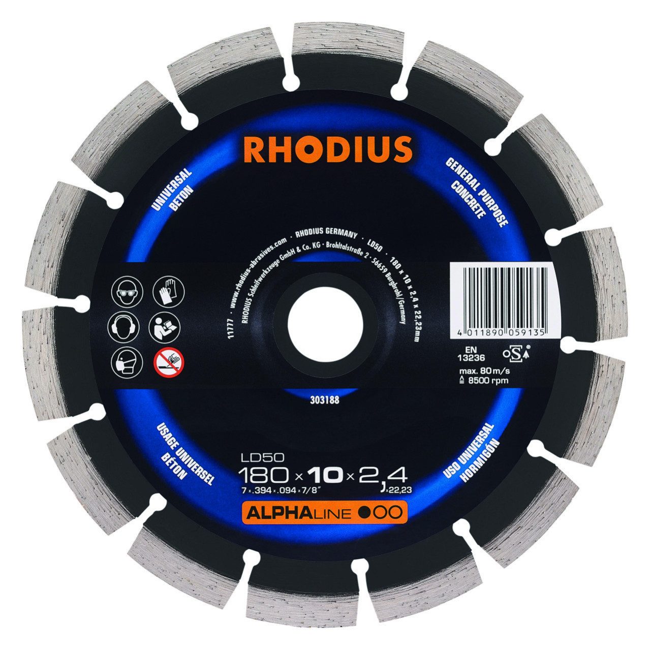 Rhodius Winkelschleifer Rhodius Diamanttrennscheibe LD50 Stein Ø 180 mm
