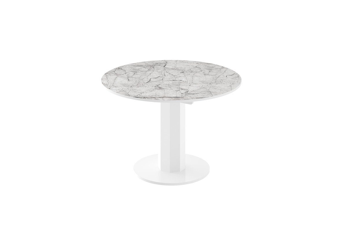 Hochglanz Marmoroptik Esstisch Design 100-148cm HES-111 designimpex rund Tisch Esstisch Weiß ausziehbar - Hochglanz oval Hochglanz