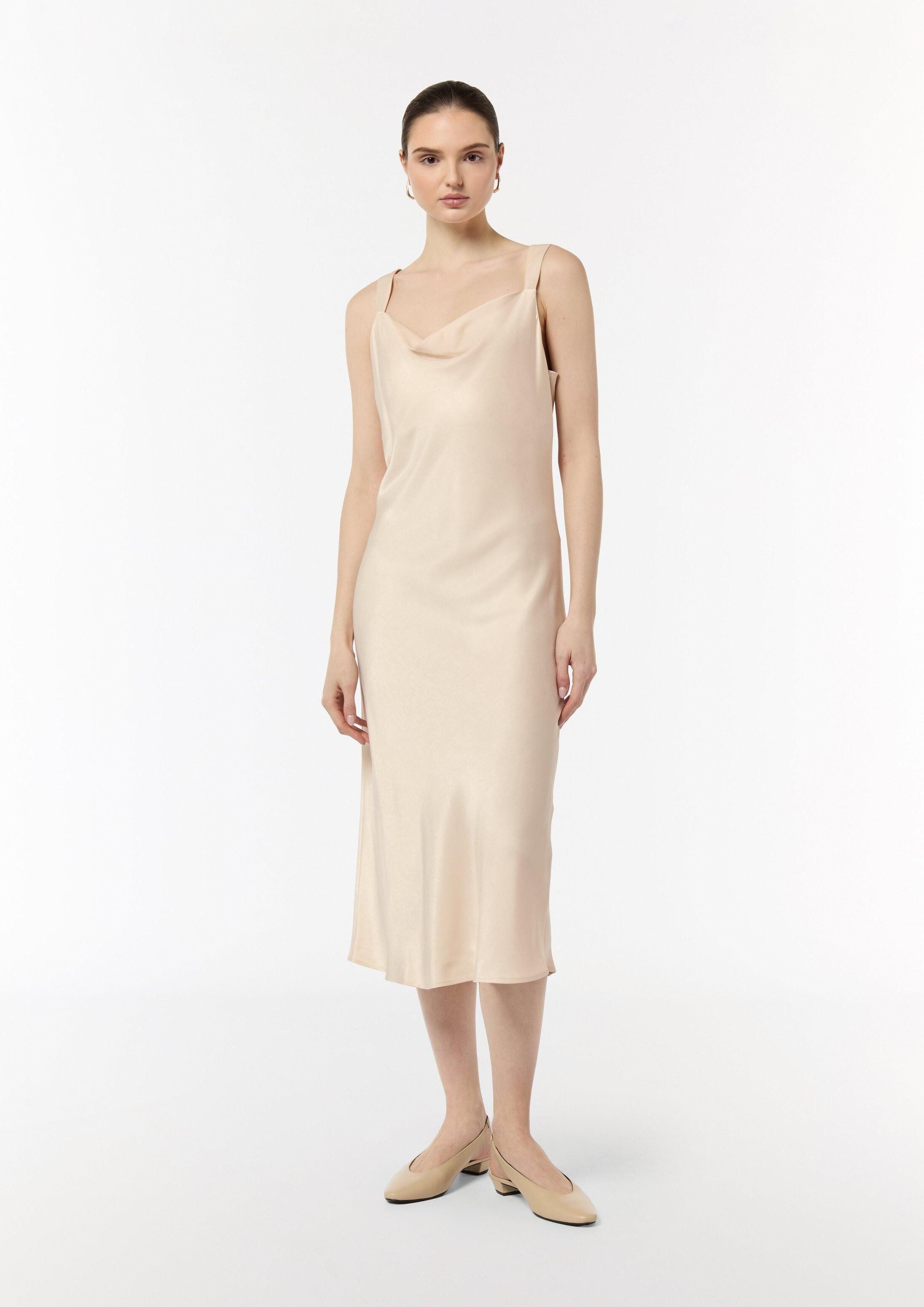 comma Midikleid Kleid Satinkleid mit Wasserfall-Ausschnitt