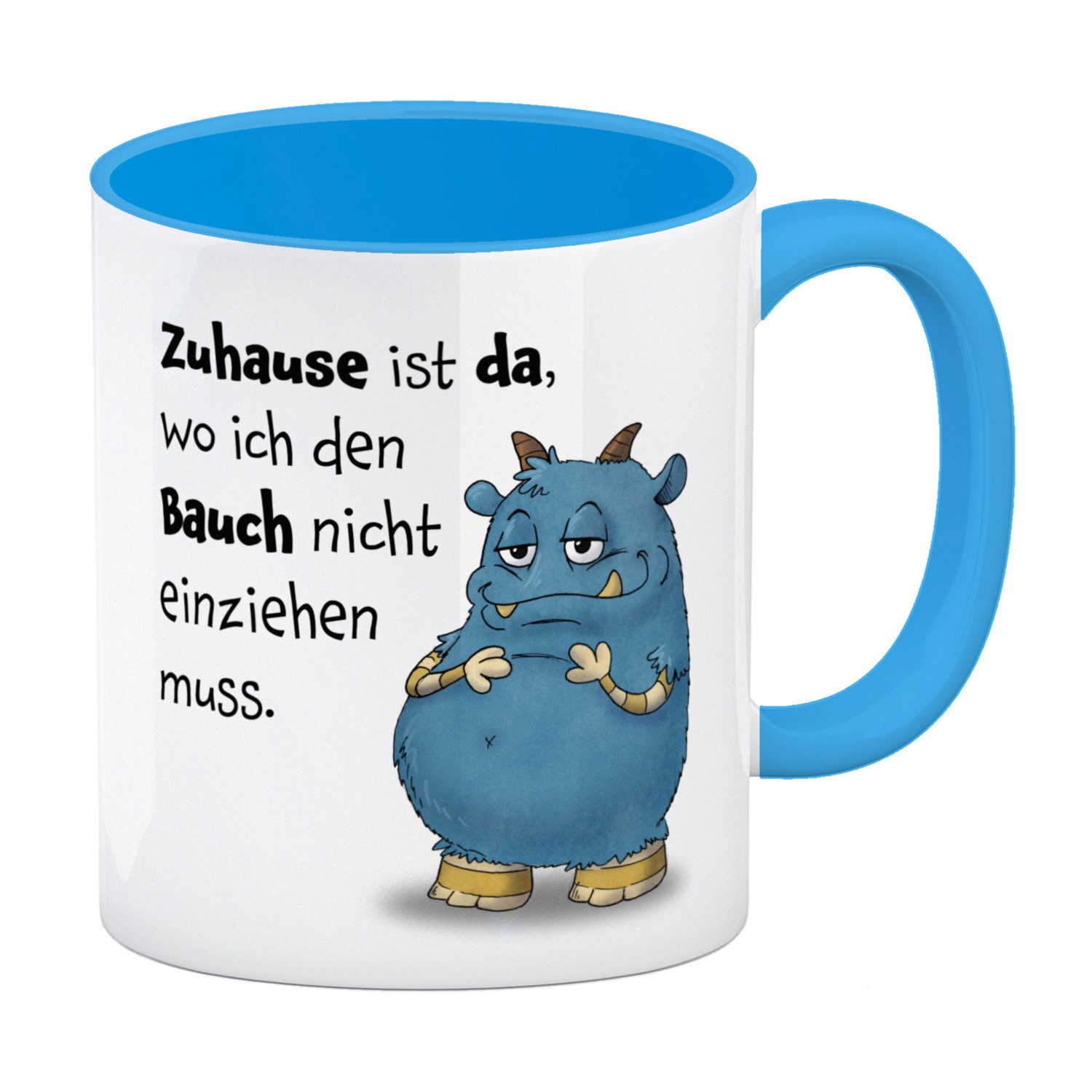 Tasse Freches Monster in blau Kaffeebecher in hellblau mit lustigem Spruch