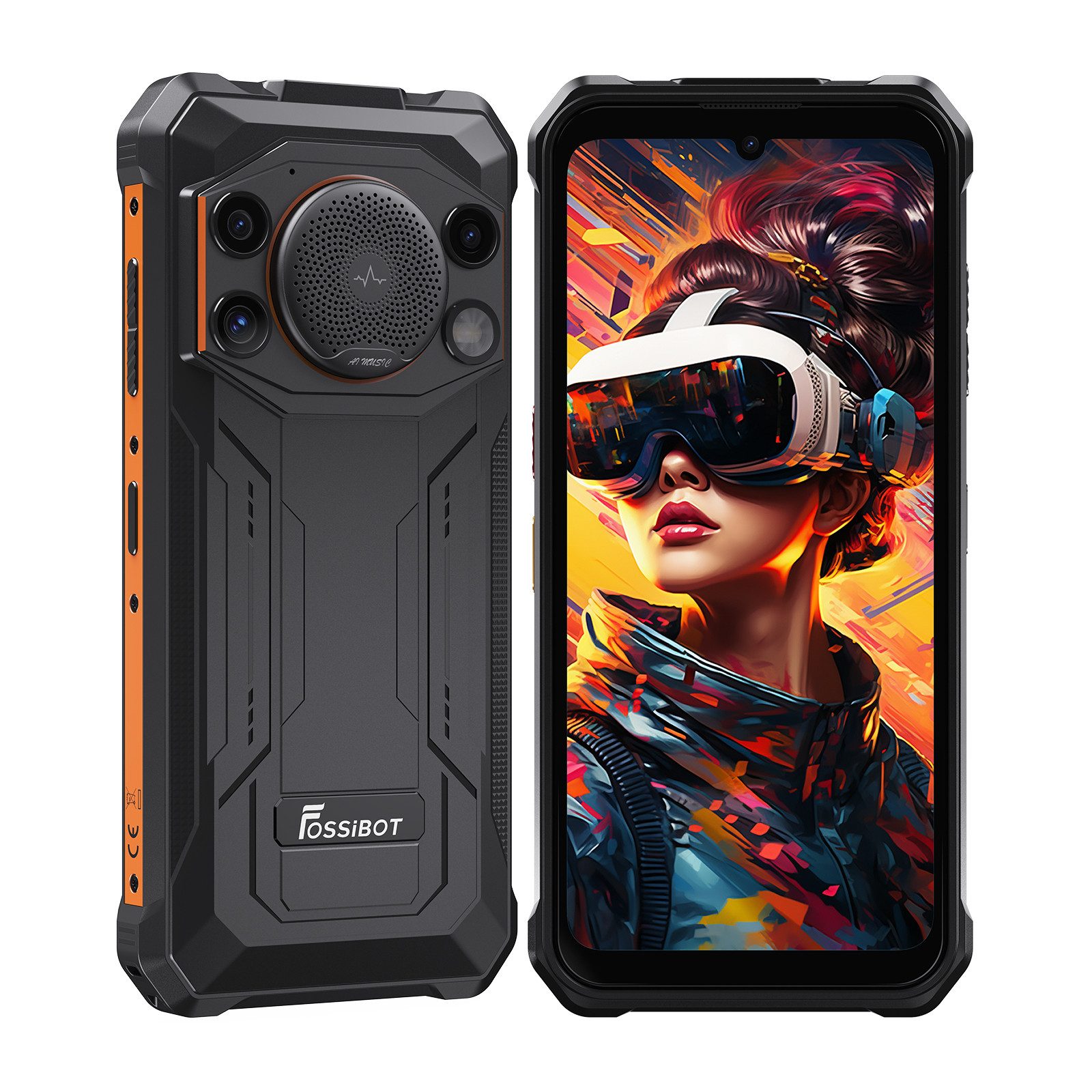 Fossibot Outdoor Handy 10000mAh, Unterwasserkamera, IP68/IP69K, HD+ NFC Smartphone (6,745 Zoll, 128 GB Speicherplatz, 50 MP Kamera, F110L, 4GB RAM + 128GB ROM, Android 15, KI-Erkennung, OTG)