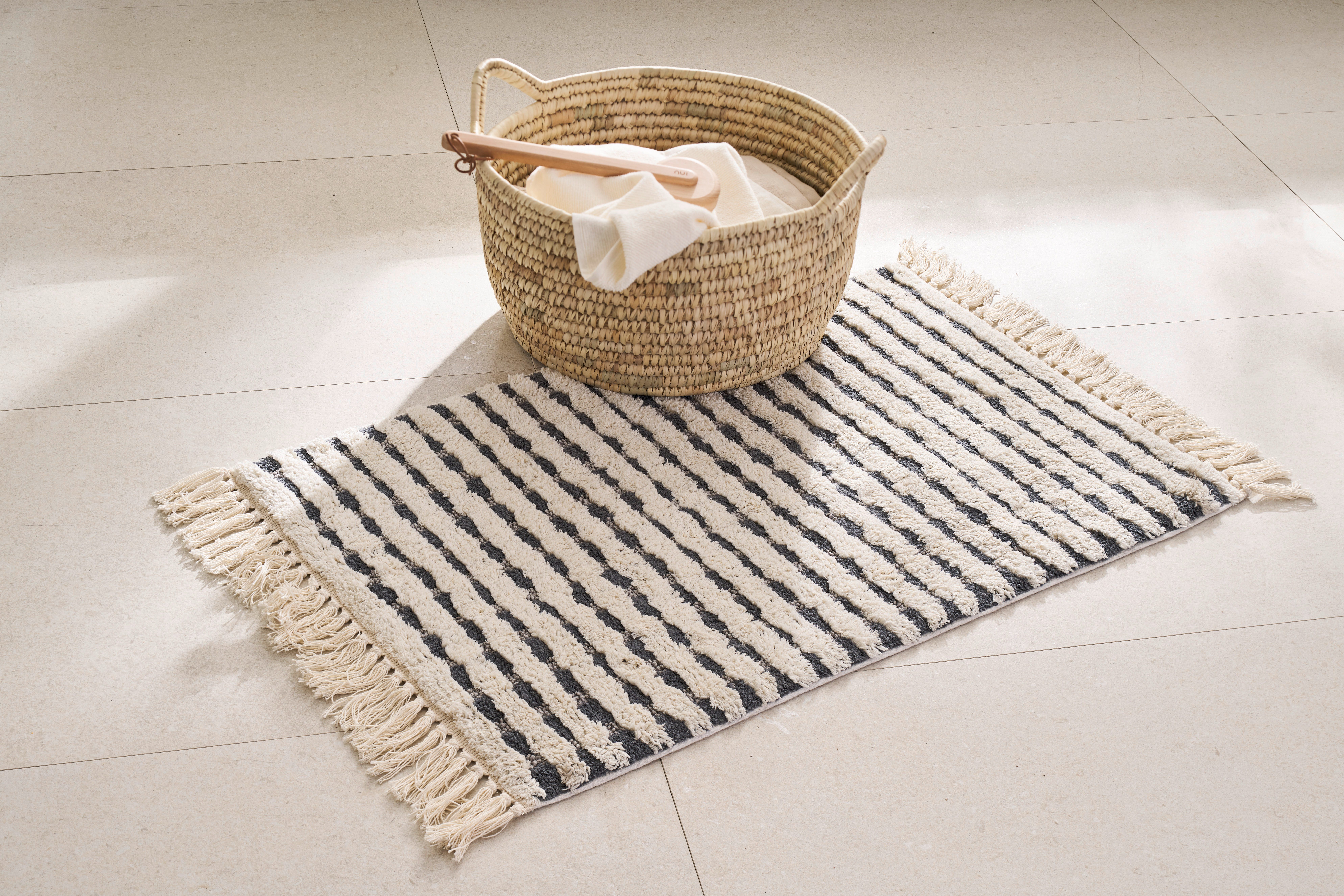 SCHÖNER WOHNEN-Kollektion Badematte »Bahamas Gitter«, Höhe 20 mm, rutschhemmend beschichtet, fußbodenheizungsgeeignet, Baumwolle, rechteckig, waschbar, Baumwolle, Badvorleger mit Fransen, Badteppich