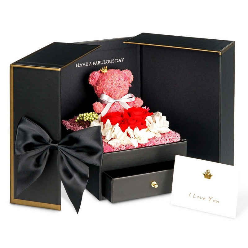 Kunstblume »TRIPLE K Geschenkbox mit Rosen - Infinity Rosen - Geburtstag, Valentinstag, Hochzeitstag - 3 Jahre haltbar - mit Rosenduft - inklusive Grußkarte«, TRIPLE K