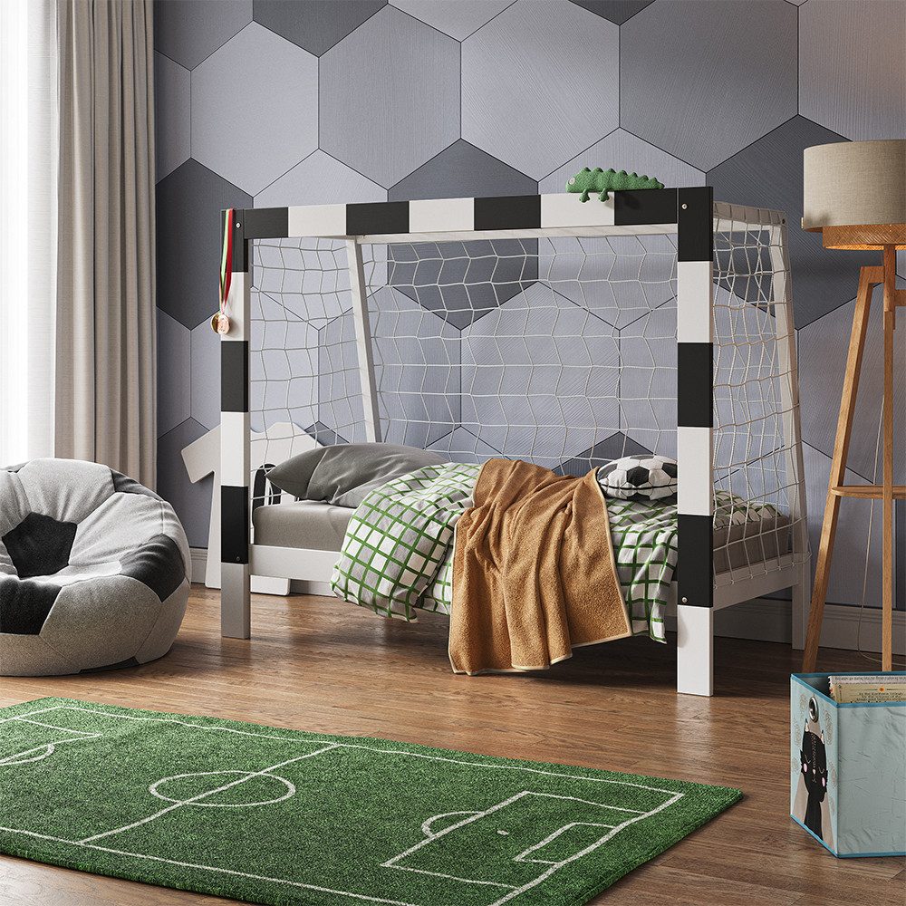 VitaliSpa® Kinderbett Fußballtor, Weiß/Schwarz, 80x160 cm mit Matratze günstig online kaufen