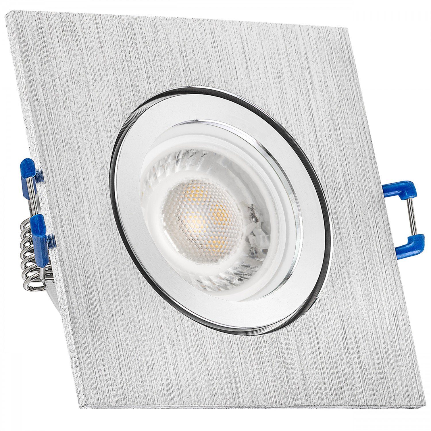 LEDANDO LED Einbaustrahler IP44 flach mit Set LED Einbaustrahler 5W extra gebürstet aluminium in
