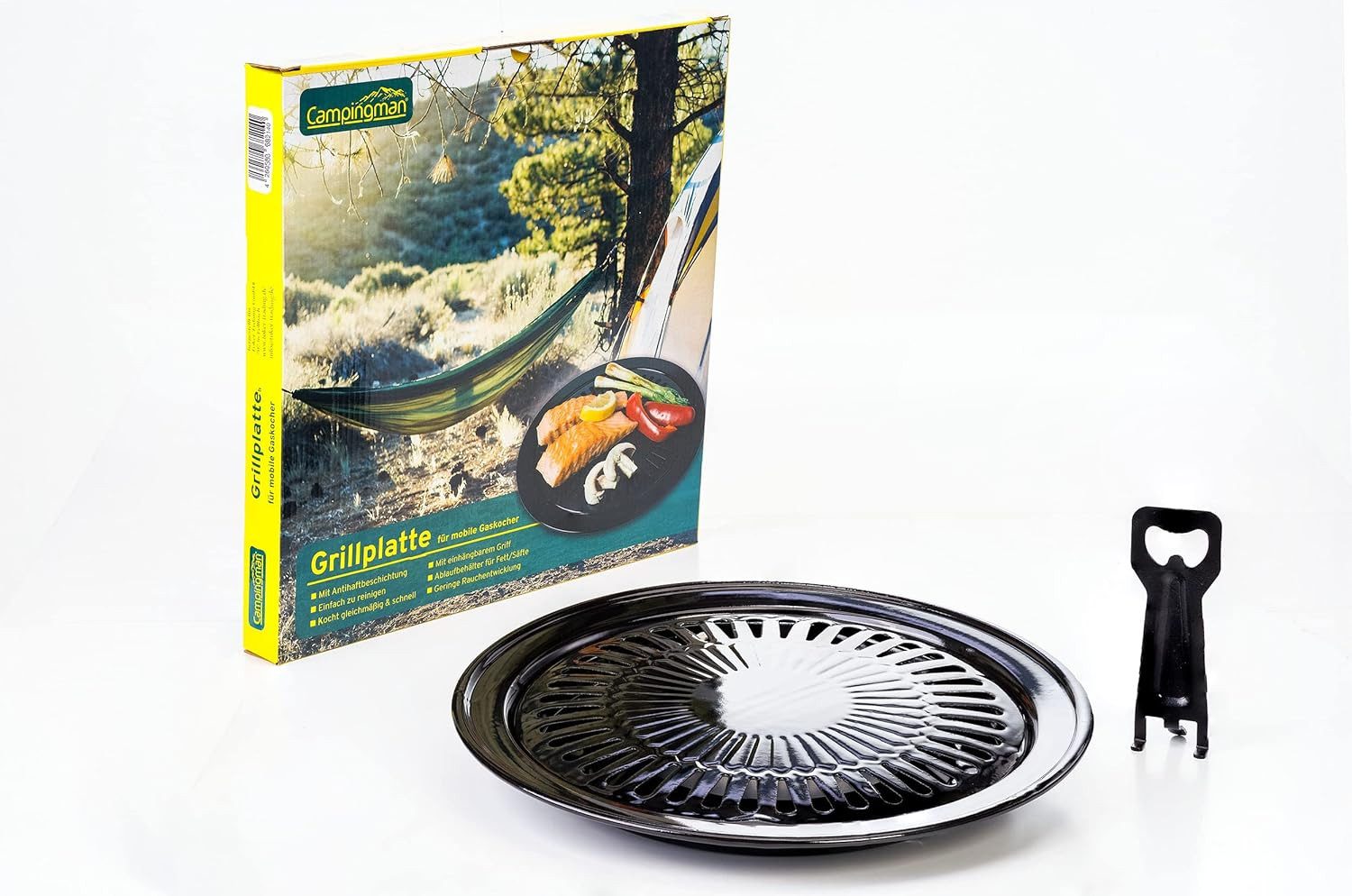 campingmann Grillplatte Grillplatte für mobile Gaskocher Antihaftbeschichtet (1-St), Grillen BBQ Grillaufsatz für Gaskocher