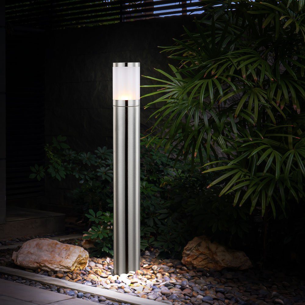 etc-shop LED Außen-Stehlampe, Leuchtmittel Edelstahl Wegeleuchte Außenstehlampe Warmweiß, silber Gartenlampe H LED inklusive, 80cm