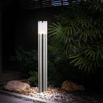 etc-shop LED Außen-Stehlampe, Leuchtmittel inklusive, Warmweiß, Außenstehlampe Wegeleuchte Gartenlampe LED Edelstahl silber H 80cm