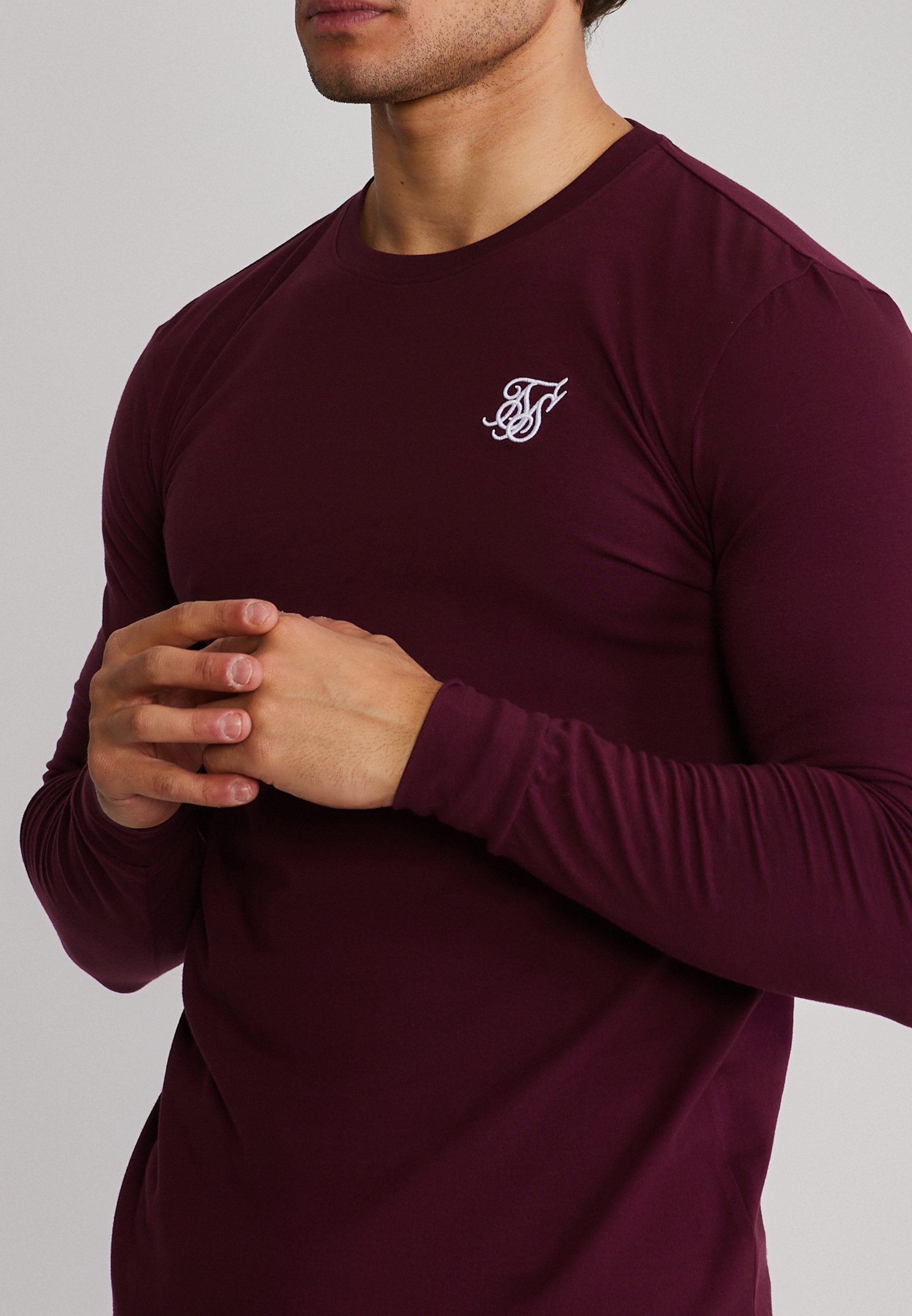 Siksilk T-Shirt SikSilk Herren Burgunderrot Essentials LS T-Shirt