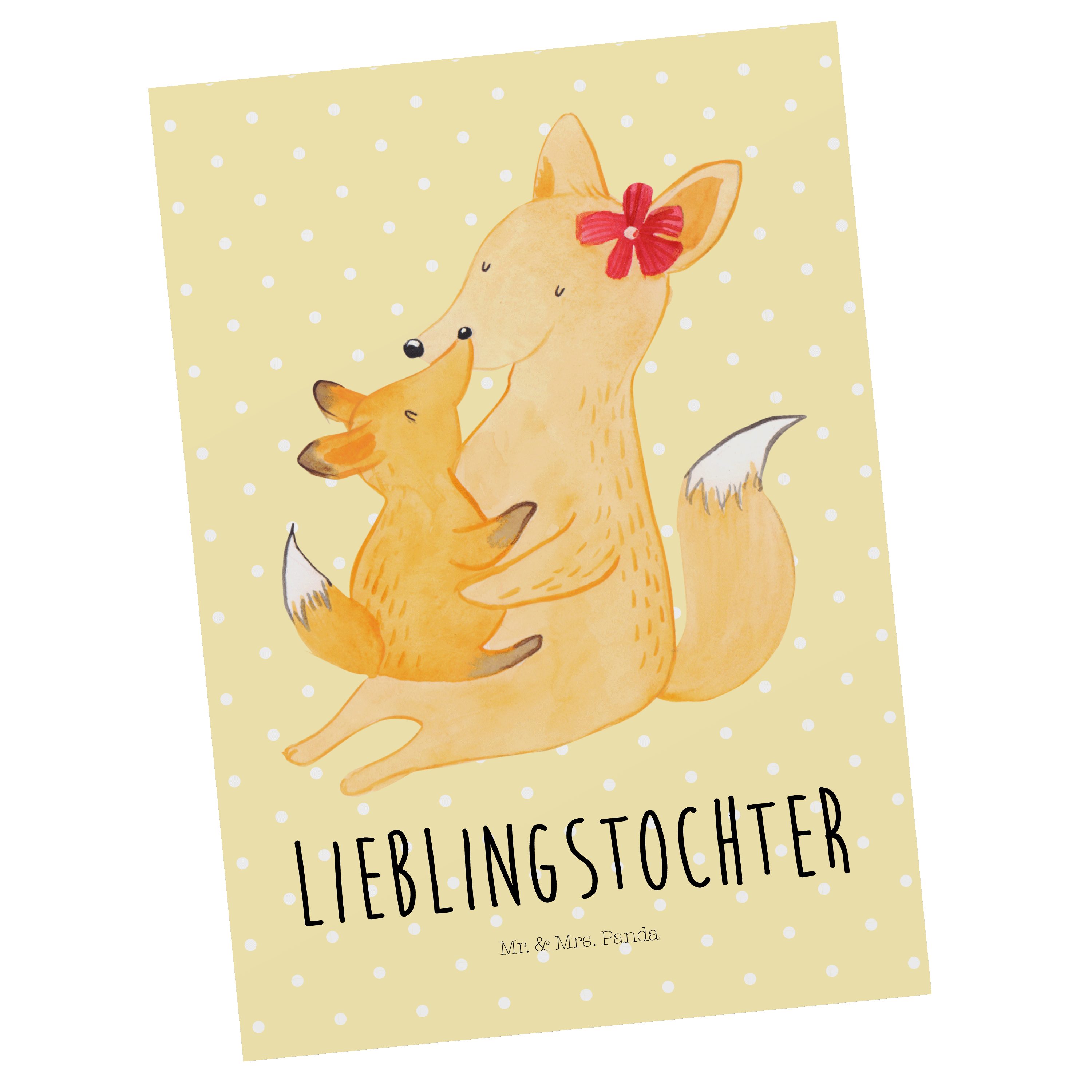 Mr. & Mrs. Panda Postkarte Fuchs Mama & Kind - Gelb Pastell - Geschenk, Beste Tochter, Vatertag