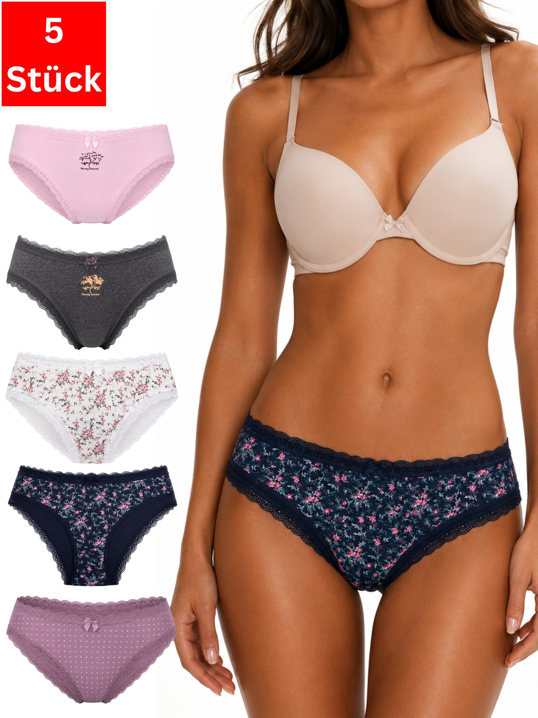 Elegant Love Slip Damenunterwäsche – Elegantes Spitzen-Design, Dessous (Packung, 5-St., 5er-Pack) Komfort-Panty – weiche Unterhose