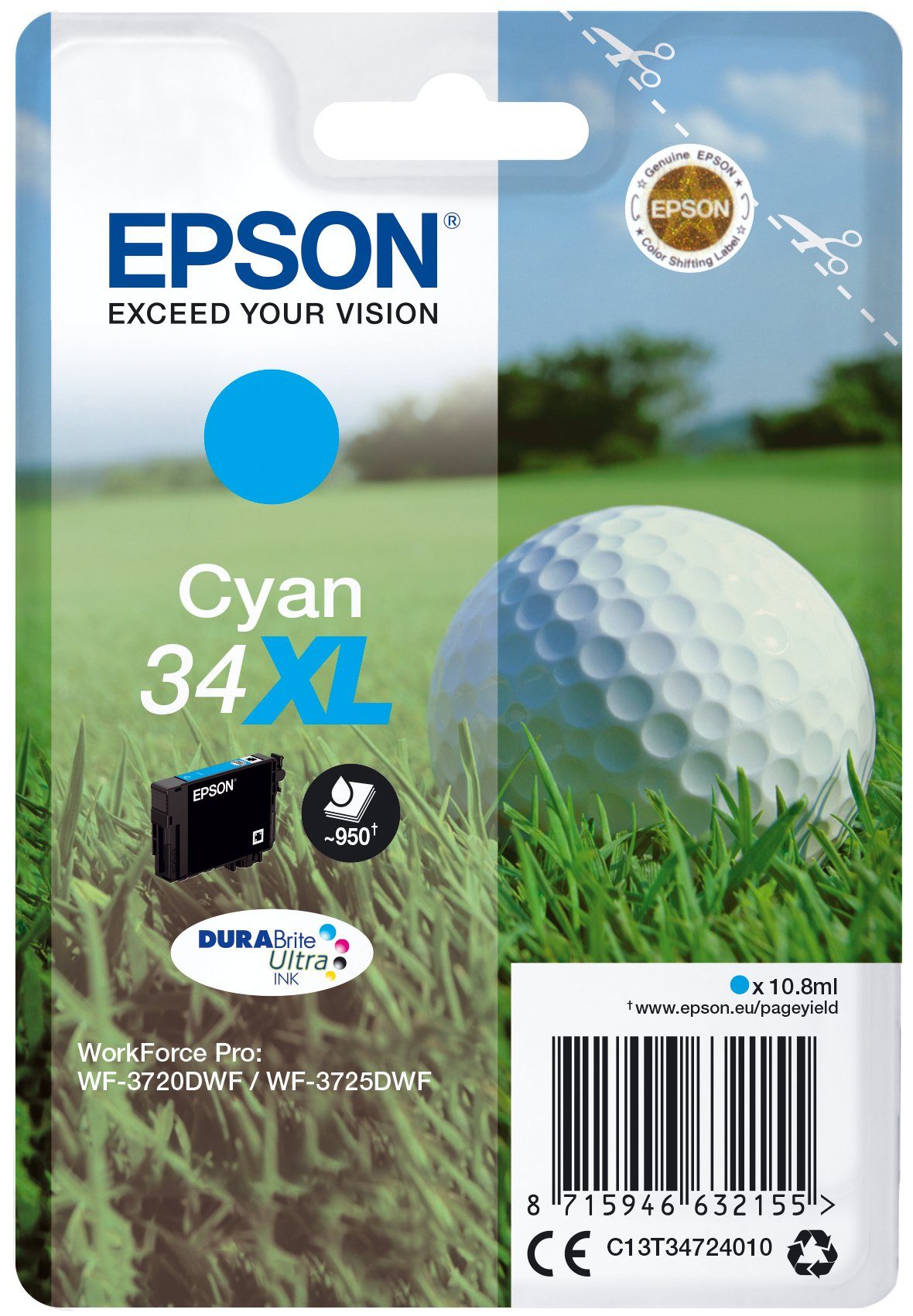 Epson Epson Golf ball Singlepack Cyan 34XL DURABrite Ultra Ink Tintenpatrone