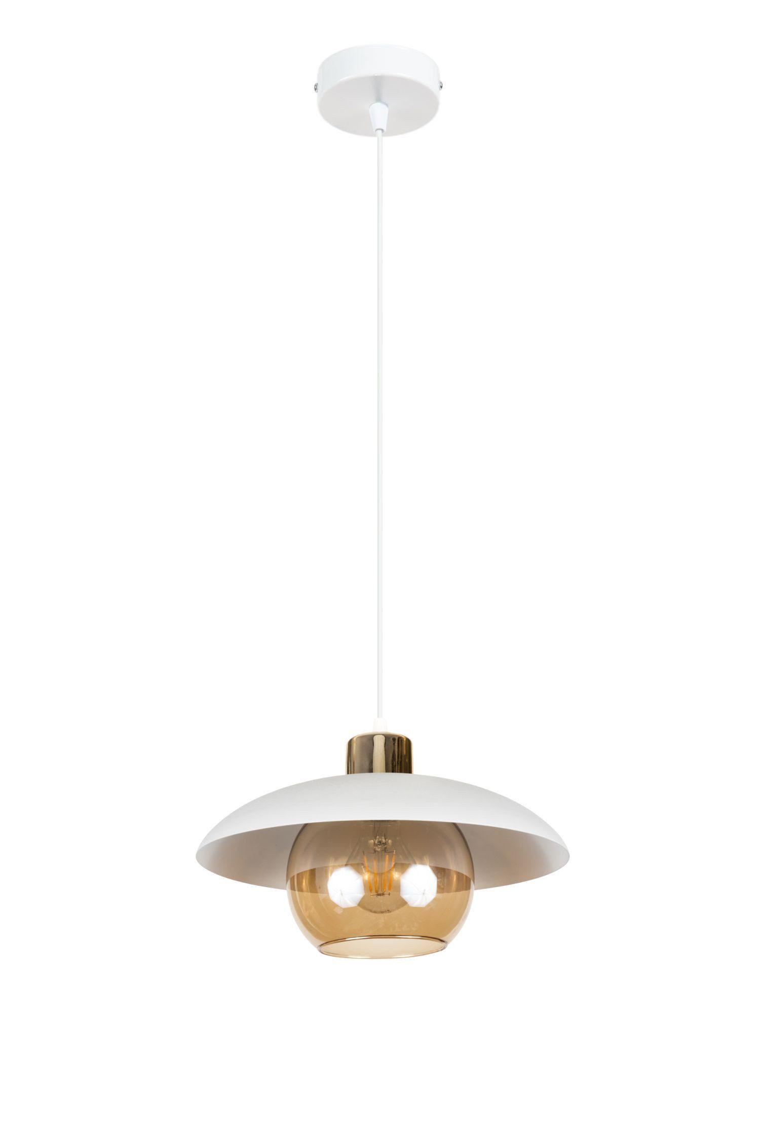 Licht-Erlebnisse Pendelleuchte VIREDES, ohne Leuchtmittel, Metall Rauchglas E27 rund D: 30 cm H: max. 85 cm Weiß Honig Modern