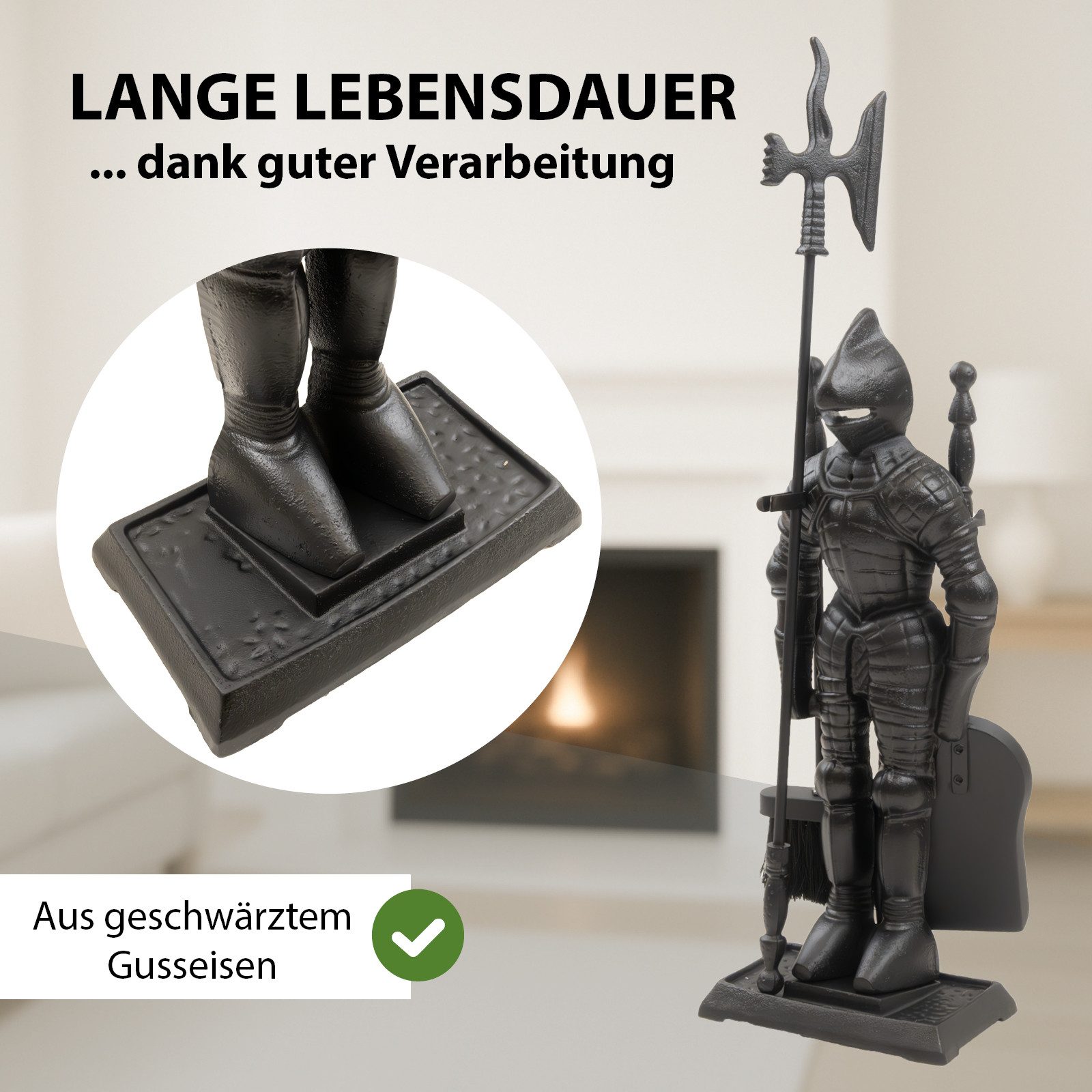TRUTZHOLM Kamingarnitur Kaminbesteck Ritter 4-teilig Schaufel, Besen, Schürhaken, Hellebarde, (Set, 4-St), Schürhaken